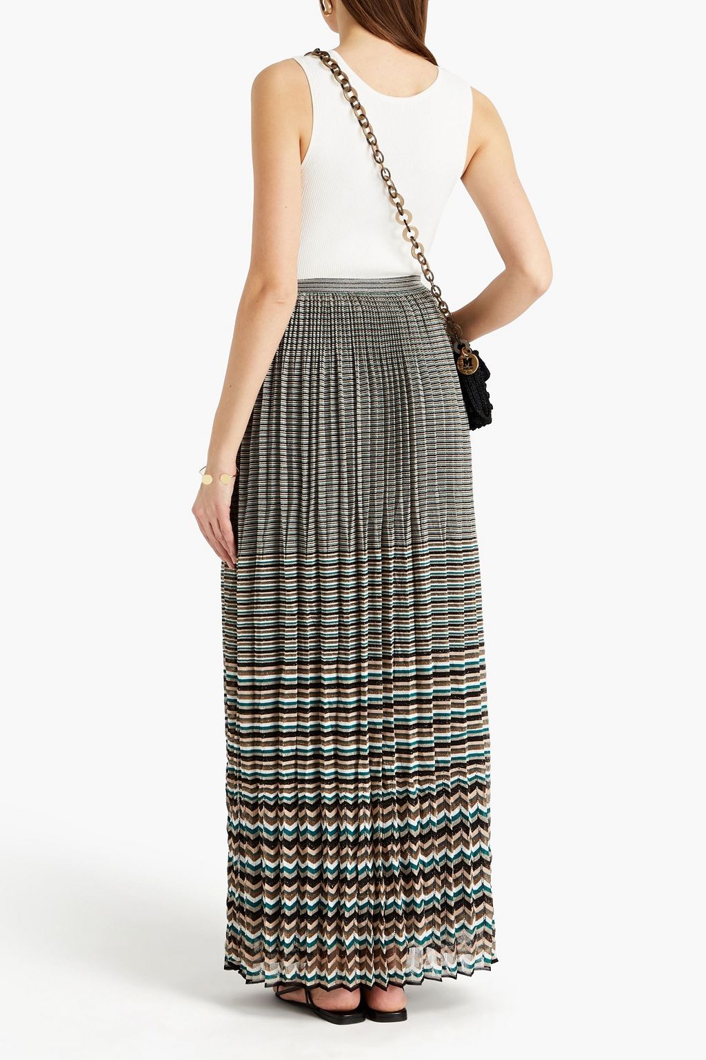 MISSONI Pleated metallic crochet-knit maxi skirt