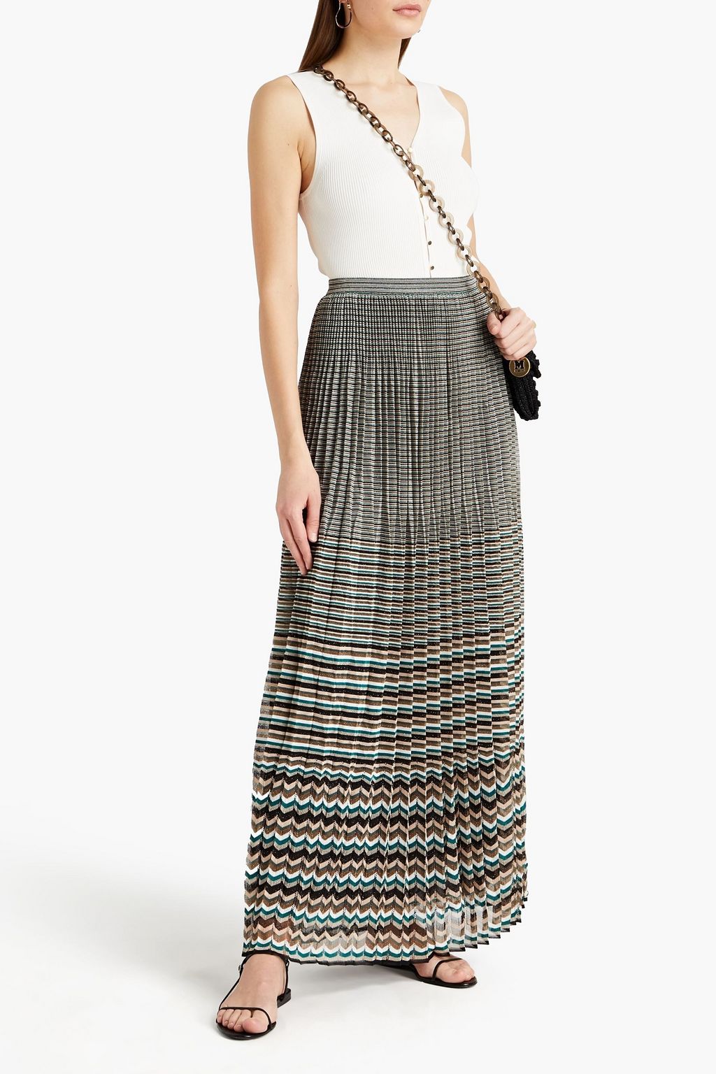 MISSONI Pleated metallic crochet-knit maxi skirt