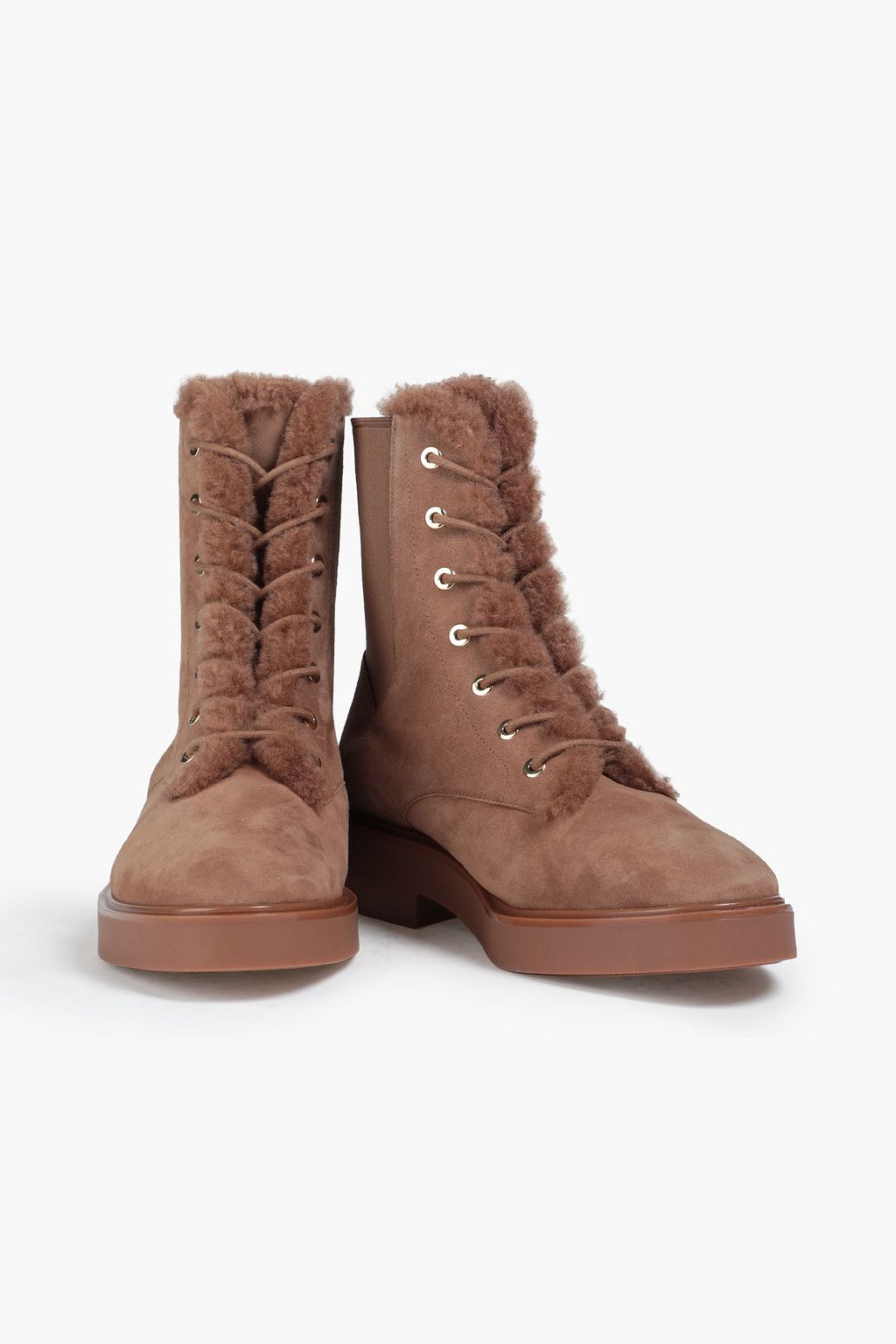 STUART WEITZMAN Henley 시어링 트리밍 스웨이드 앵클 부츠