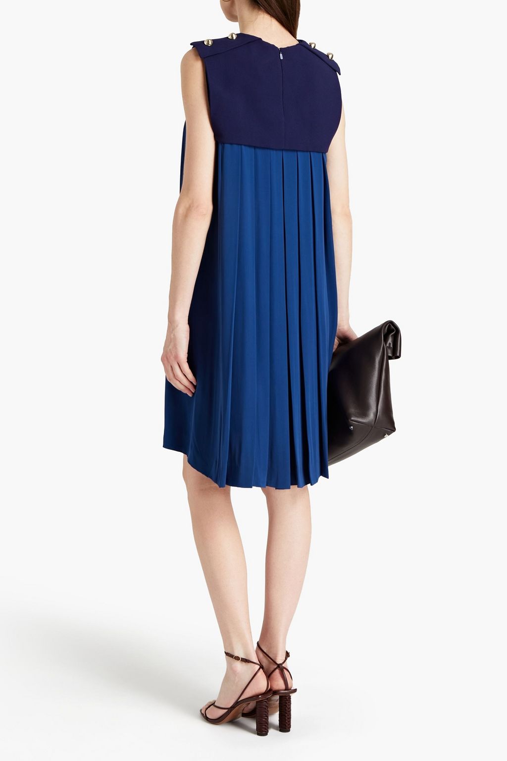 CHLOÉ Crepe-paneled pleated silk-voile dress