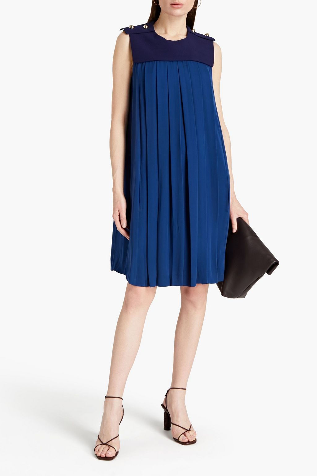 CHLOÉ Crepe-paneled pleated silk-voile dress