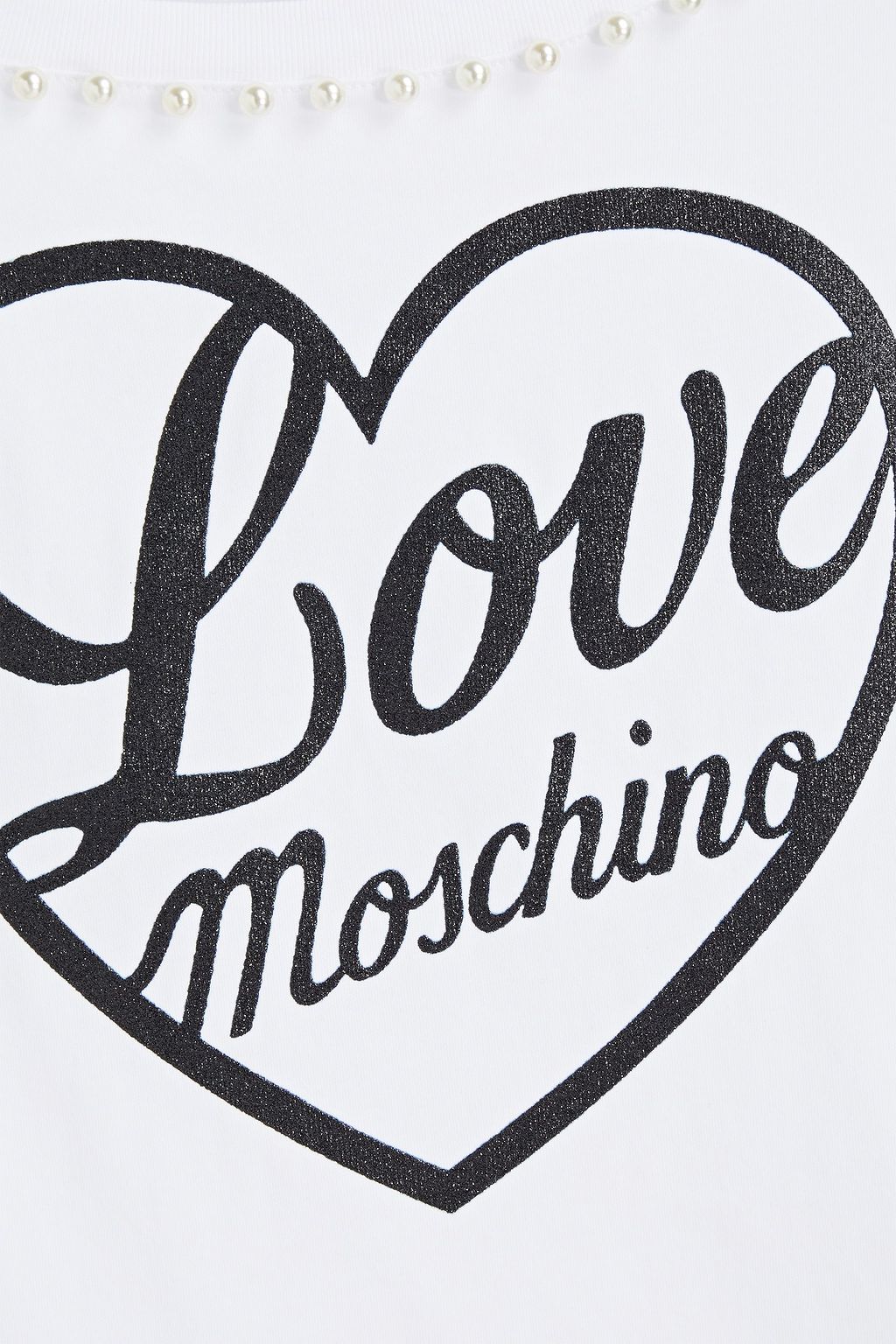 LOVE MOSCHINO Faux pearl-embellished glittered cotton-jersey T-shirt
