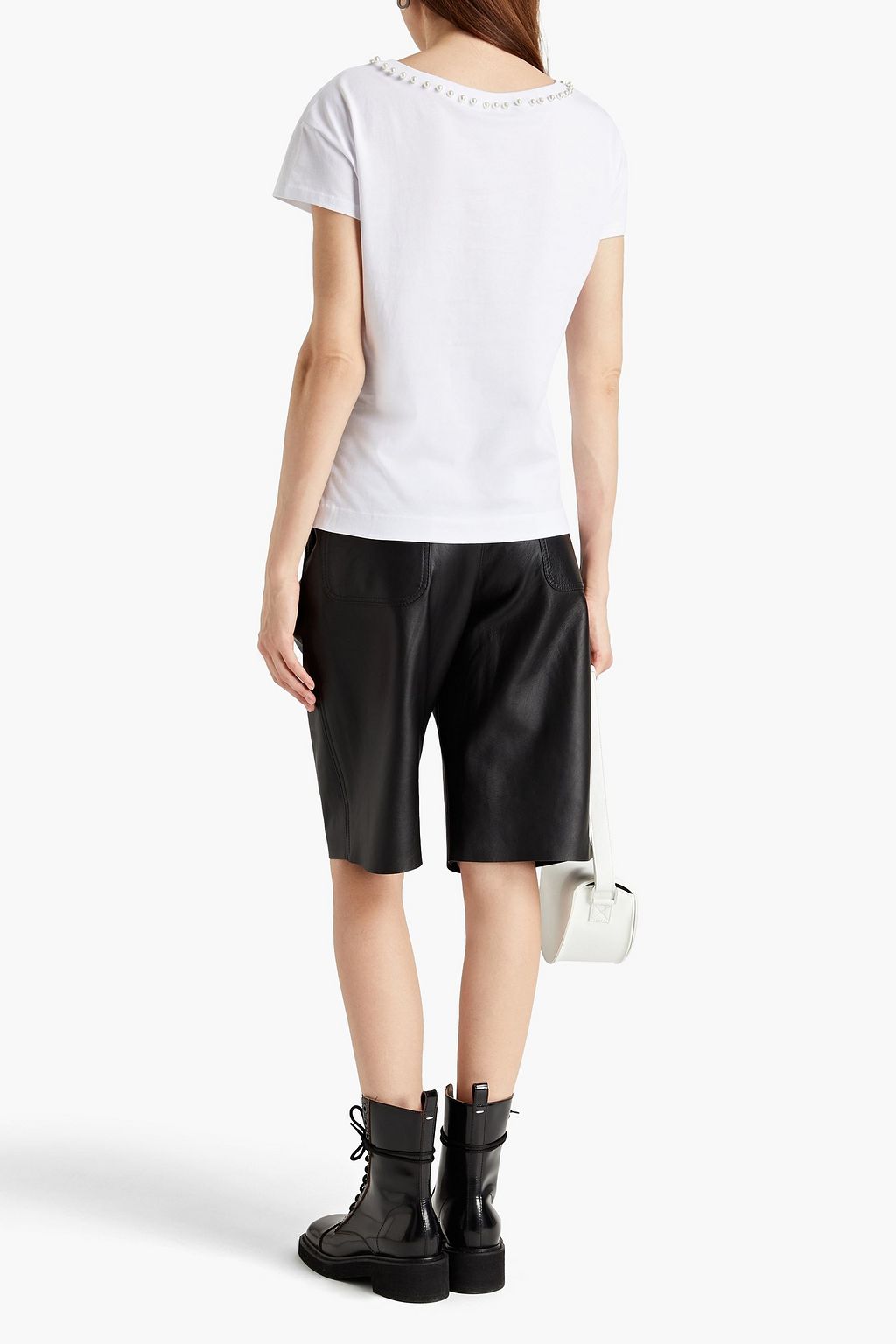 LOVE MOSCHINO Faux pearl-embellished glittered cotton-jersey T-shirt