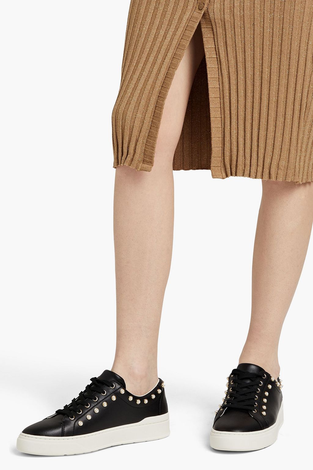 STUART WEITZMAN Tillie faux pearl-embellished leather sneakers