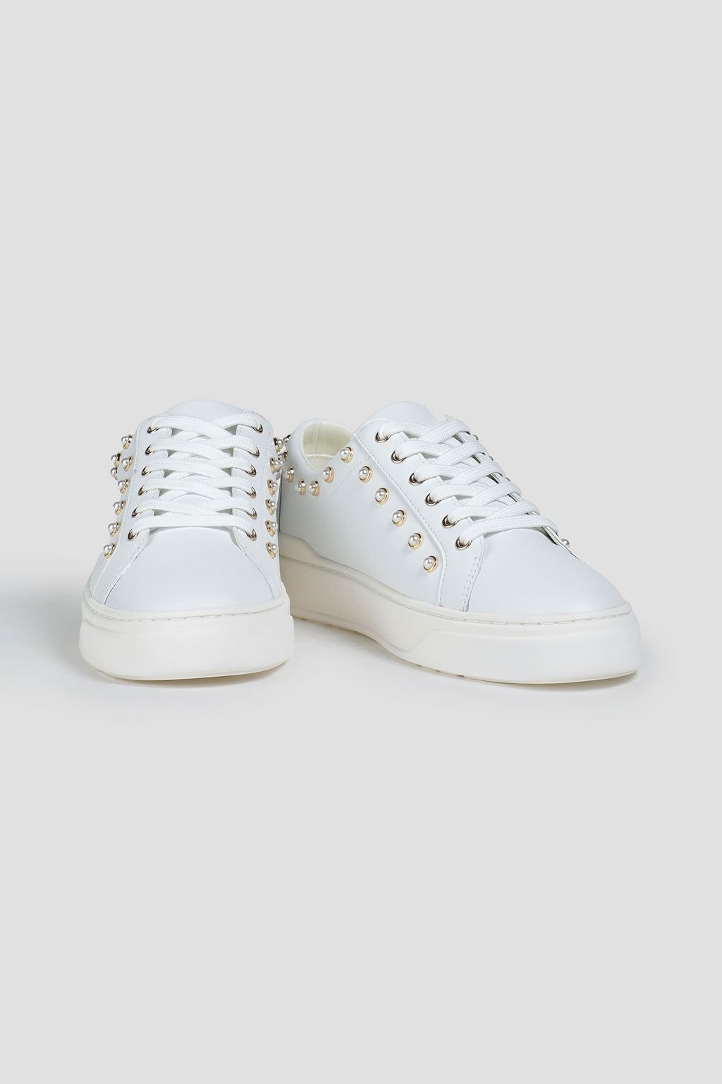STUART WEITZMAN Tillie faux pearl-embellished leather sneakers