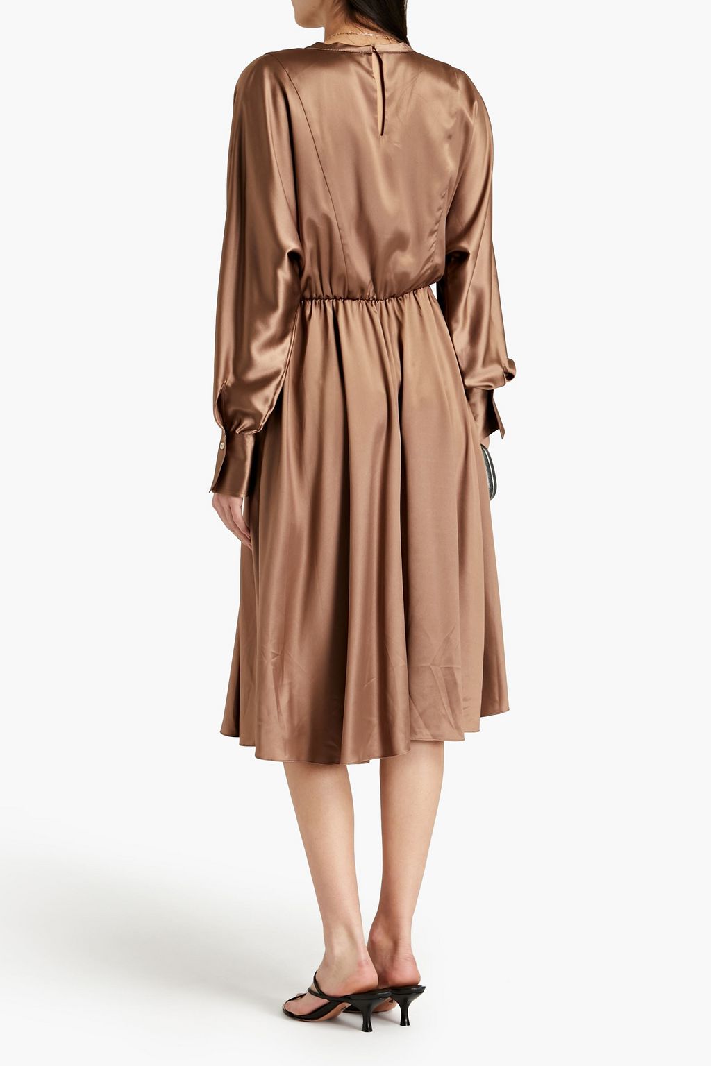 BRUNELLO CUCINELLI Kleid aus einer Seidenmischung mit Raffung und Zierperlen