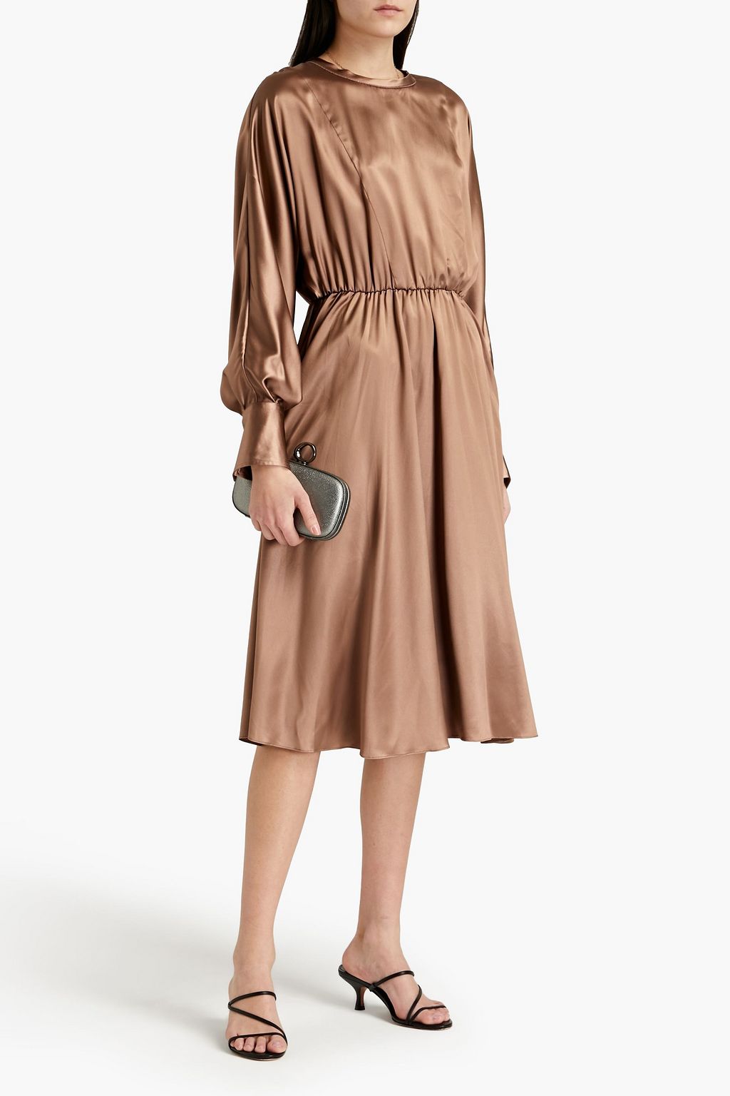 BRUNELLO CUCINELLI Kleid aus einer Seidenmischung mit Raffung und Zierperlen