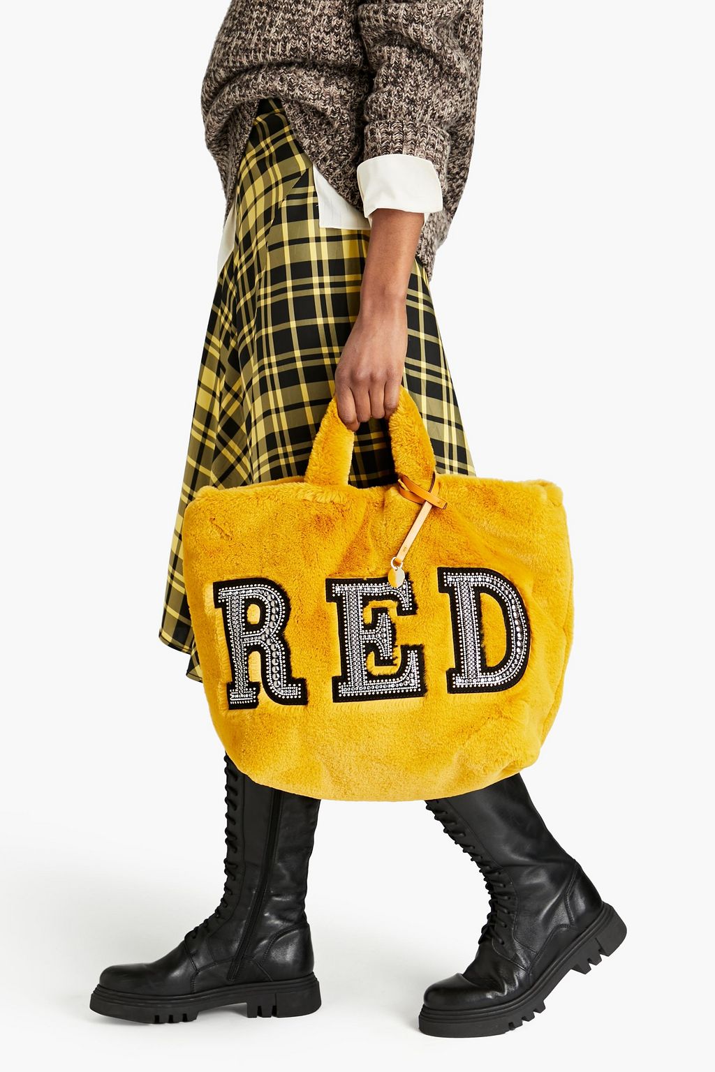 RED(V) Embellished faux fur tote