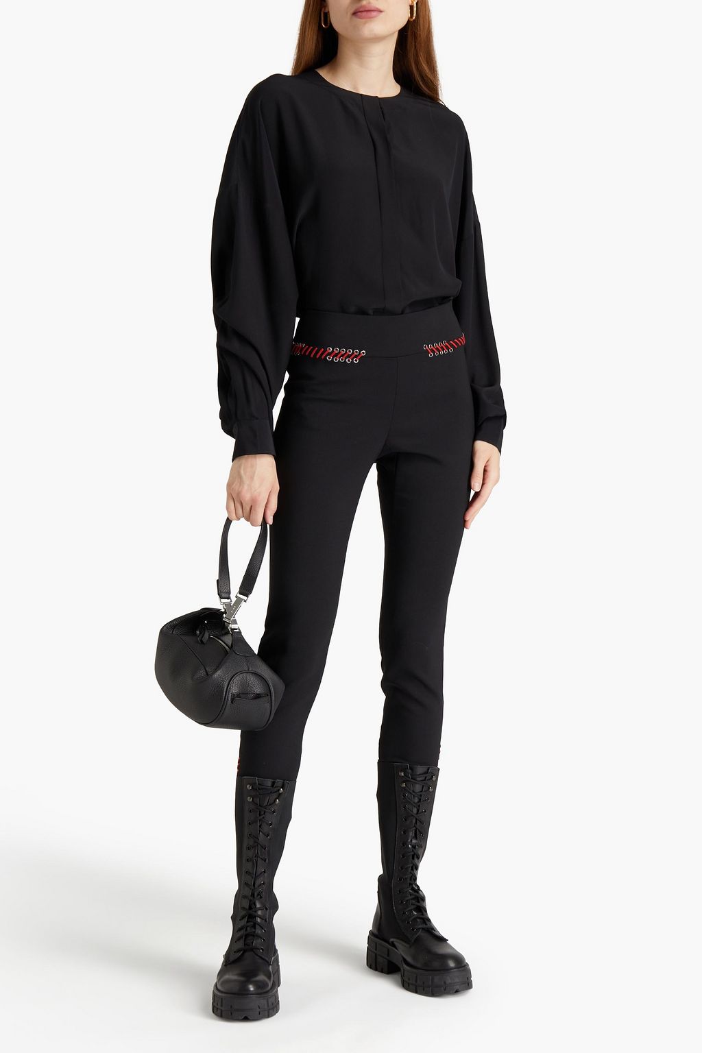 MCQUEEN Whipstitched wool-blend crepe skinny pants