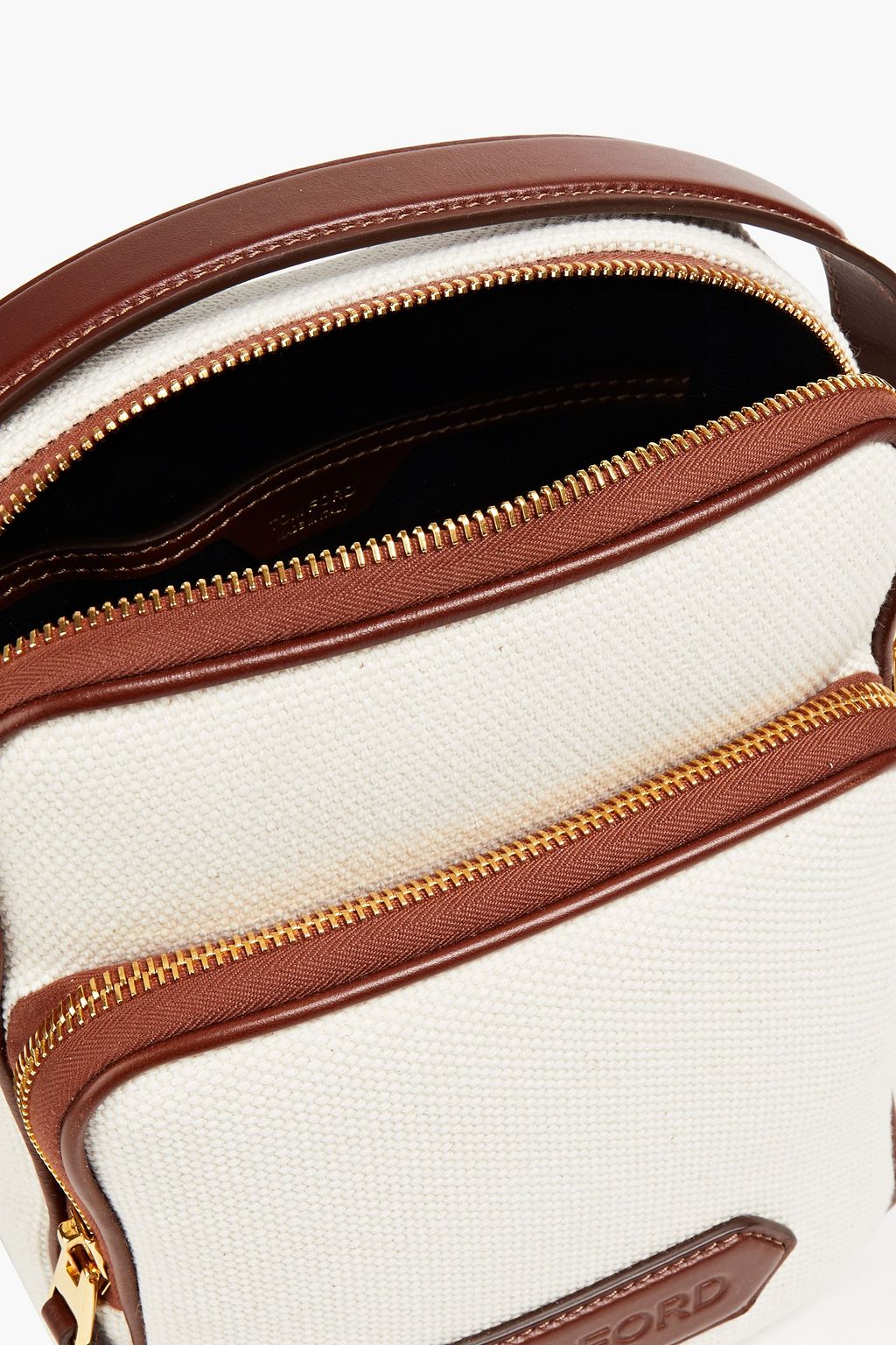 TOM FORD Leather-trimmed canvas messenger bag
