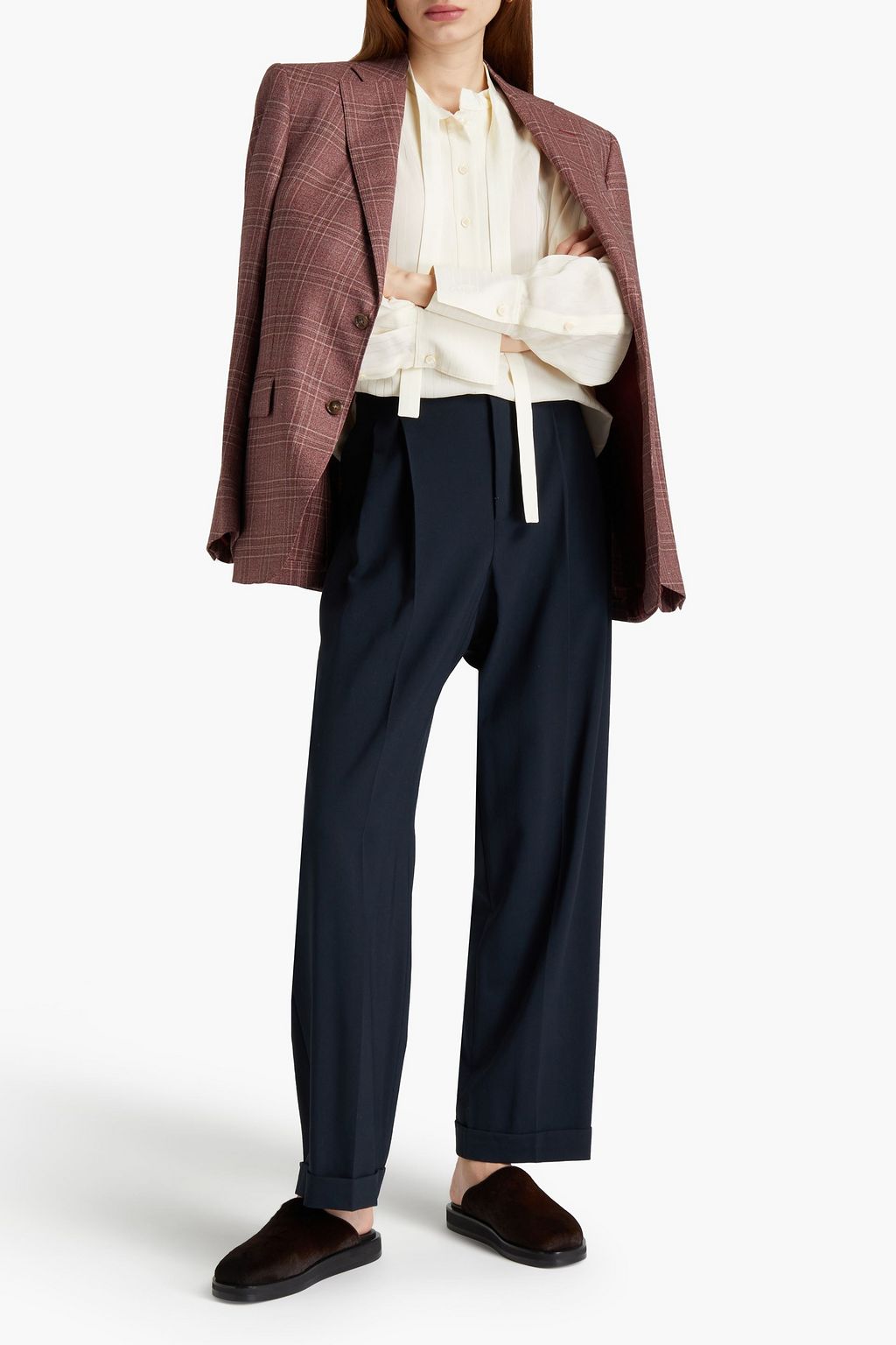 CHLOÉ Pleated wool-blend straight-leg pants