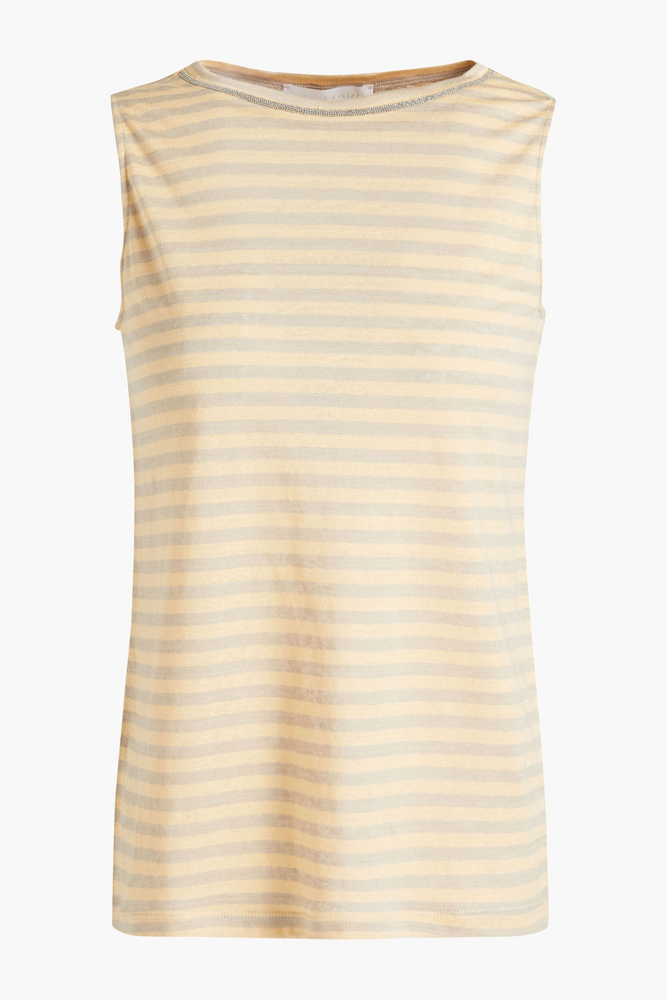 Fabiana Filippi Woman Embellished Striped Linen-blend Jersey Tank Pastel Orange Size 38
