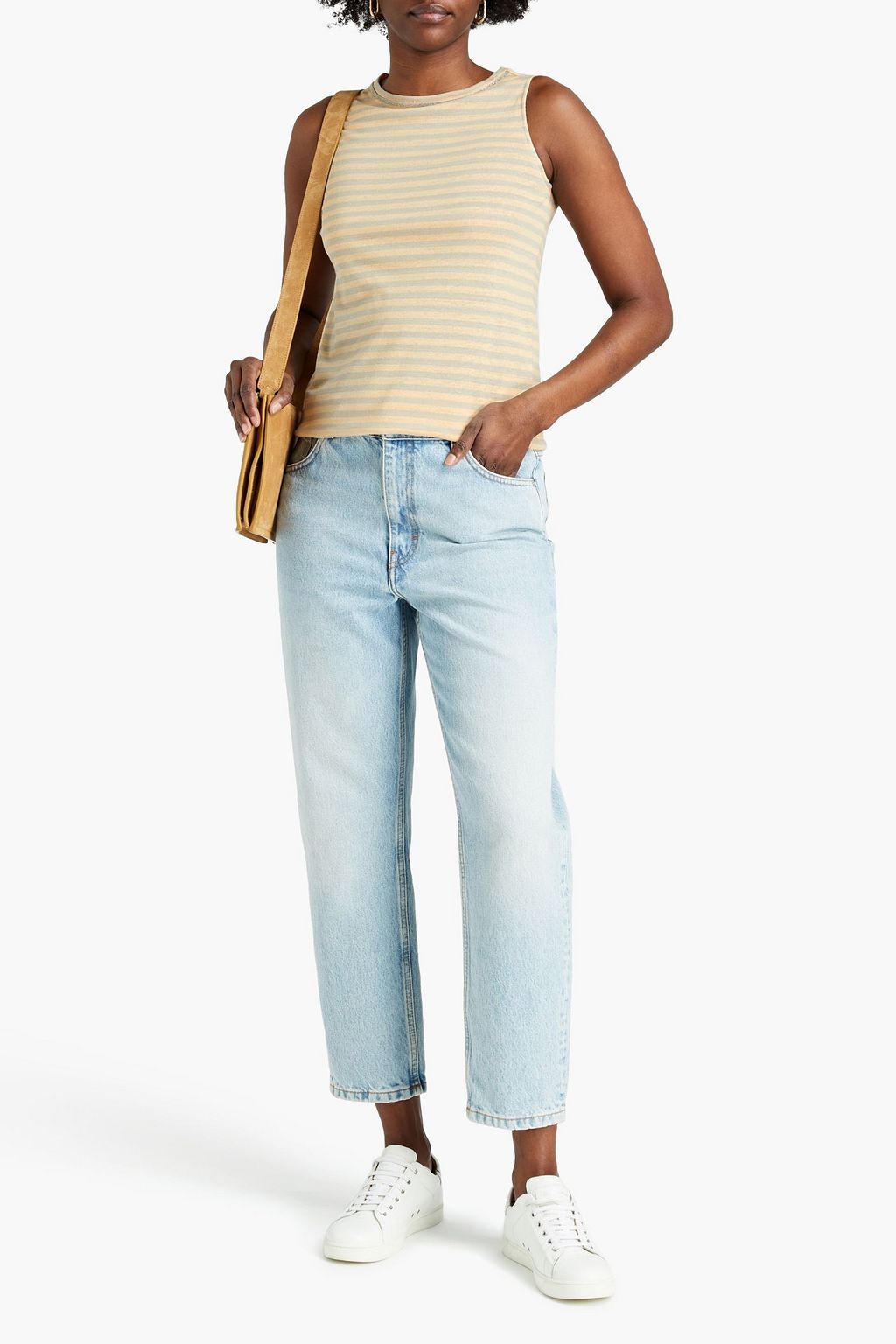 FABIANA FILIPPI Embellished striped linen-blend jersey tank