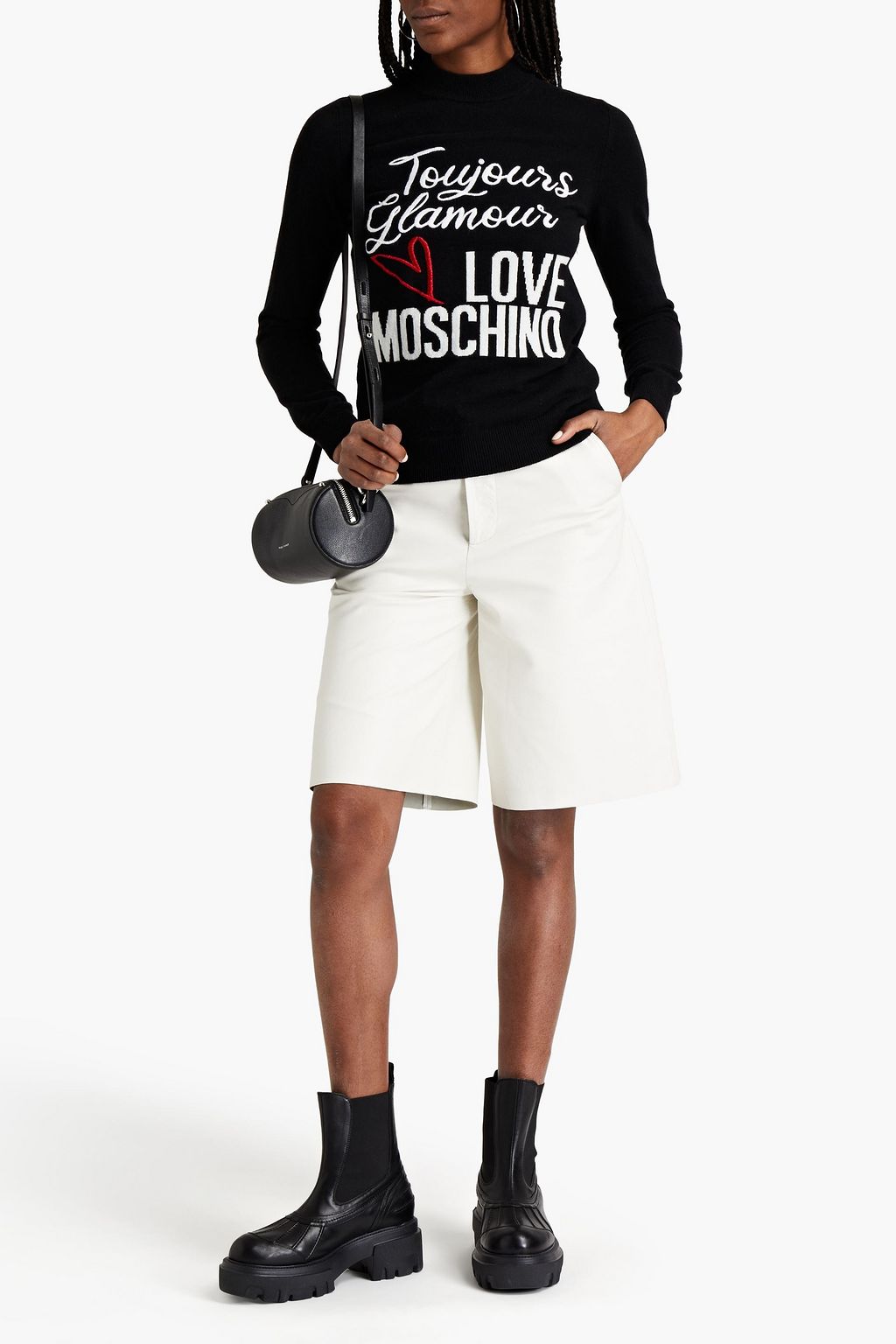 LOVE MOSCHINO Embroidered intarsia-knit wool-blend sweater