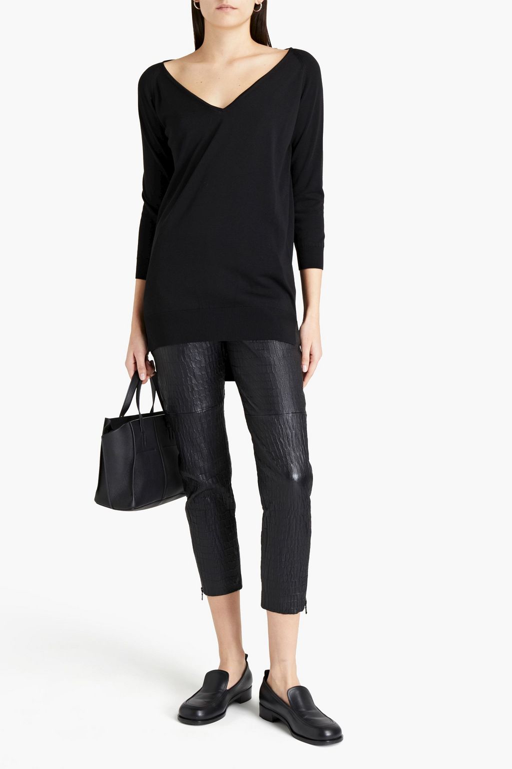 BRUNELLO CUCINELLI Croc-effect leather tapered pants