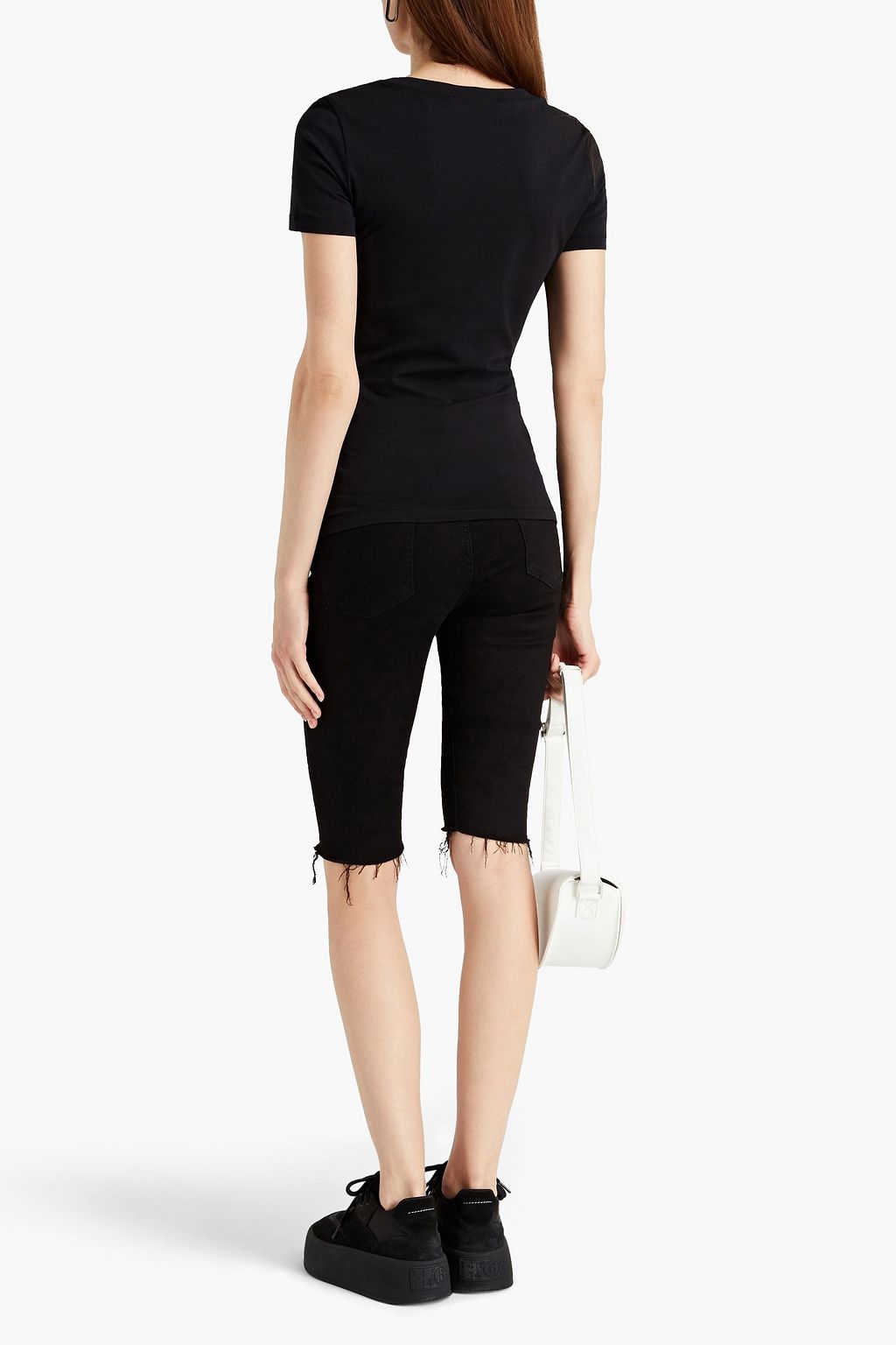LOVE MOSCHINO Crystal-embellished printed stretch-cotton jersey T-shirt
