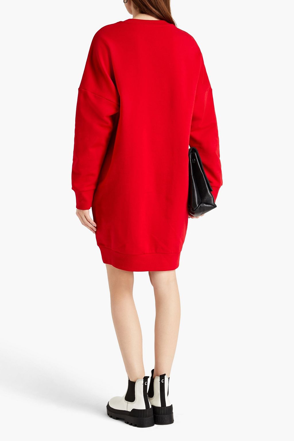 LOVE MOSCHINO Tulle-appliquéd printed French cotton-terry mini dress