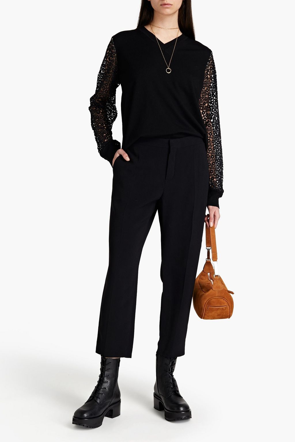 CHLOÉ Macramé lace-paneled wool sweater