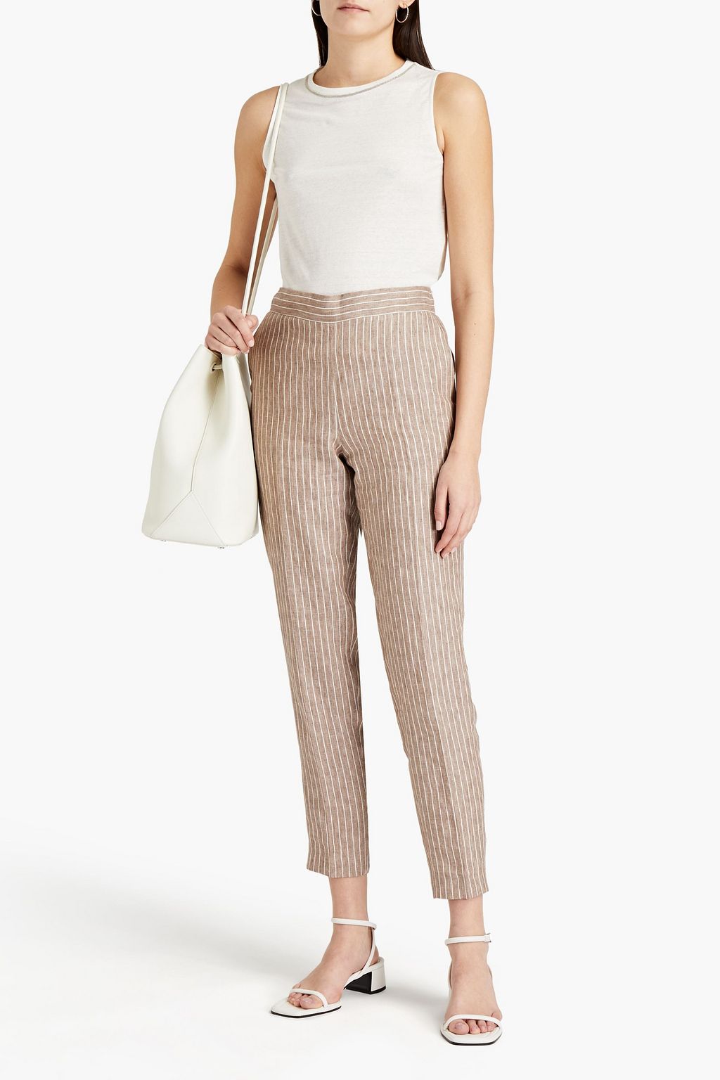 FABIANA FILIPPI Embellished slub linen-blend jersey top