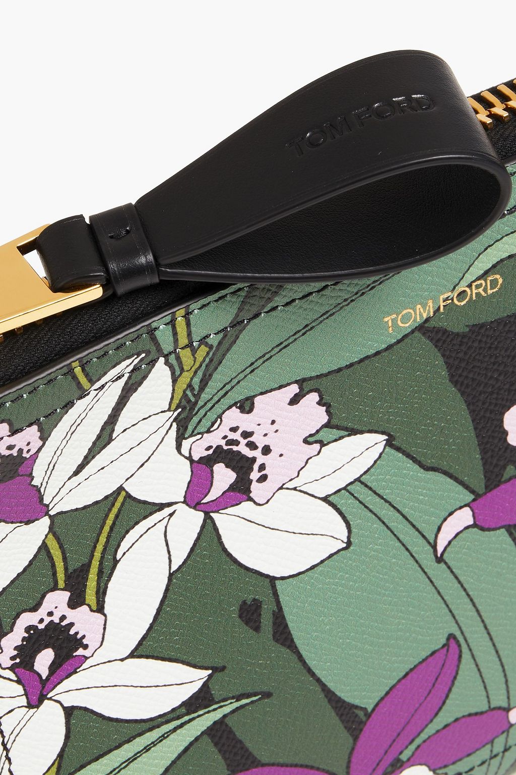 TOM FORD Floral-print textured-leather pouch