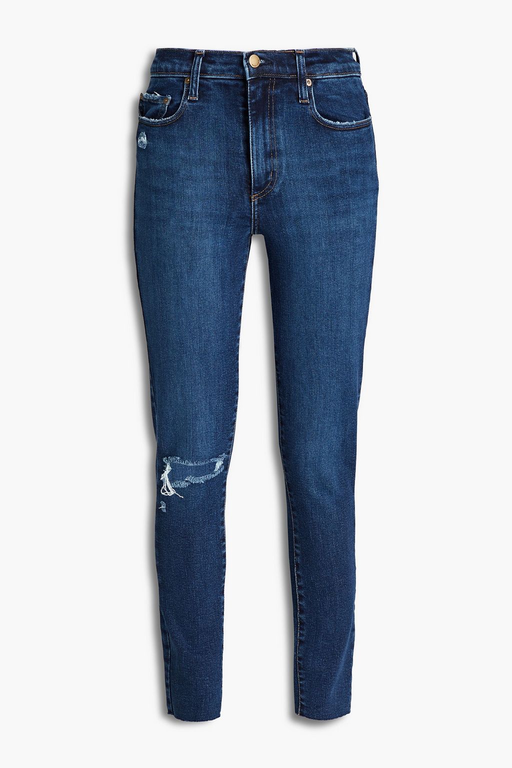 Distressed high rise skinny jeans