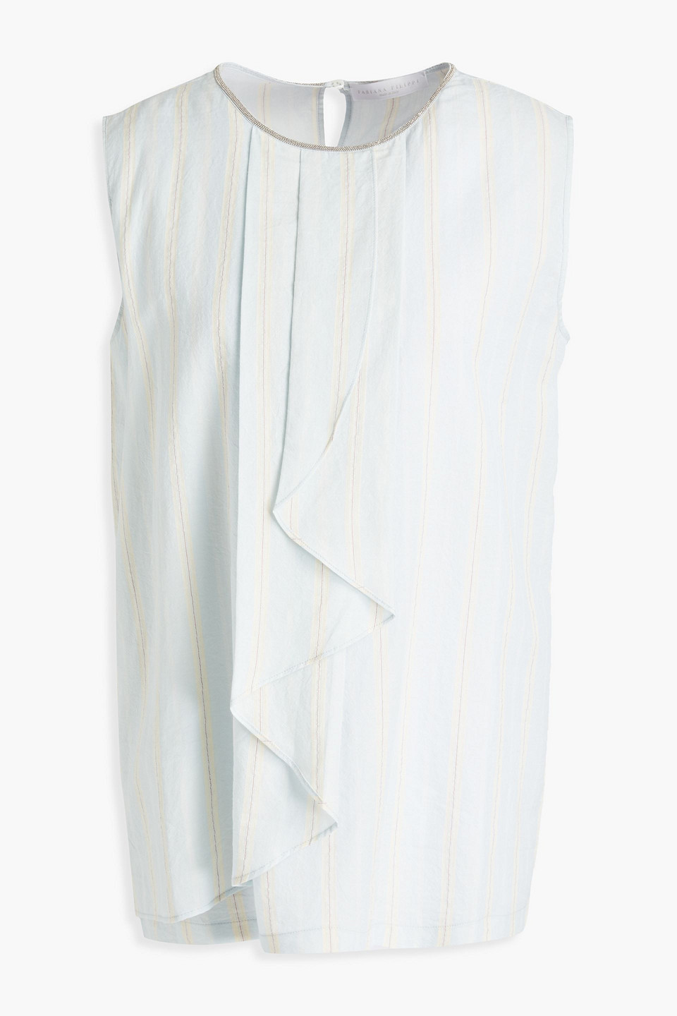 Fabiana Filippi Woman Embellished Ruffled Striped Cotton-twill Top Sky Blue Size 42