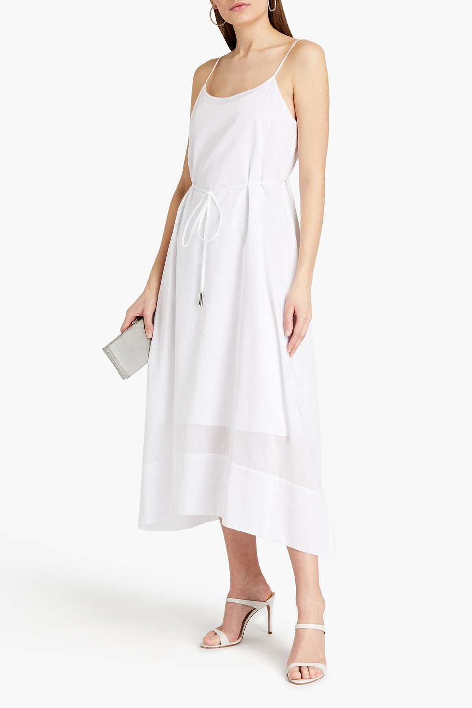 Halston Frana Cotton-voile Midi Slip Dress In White