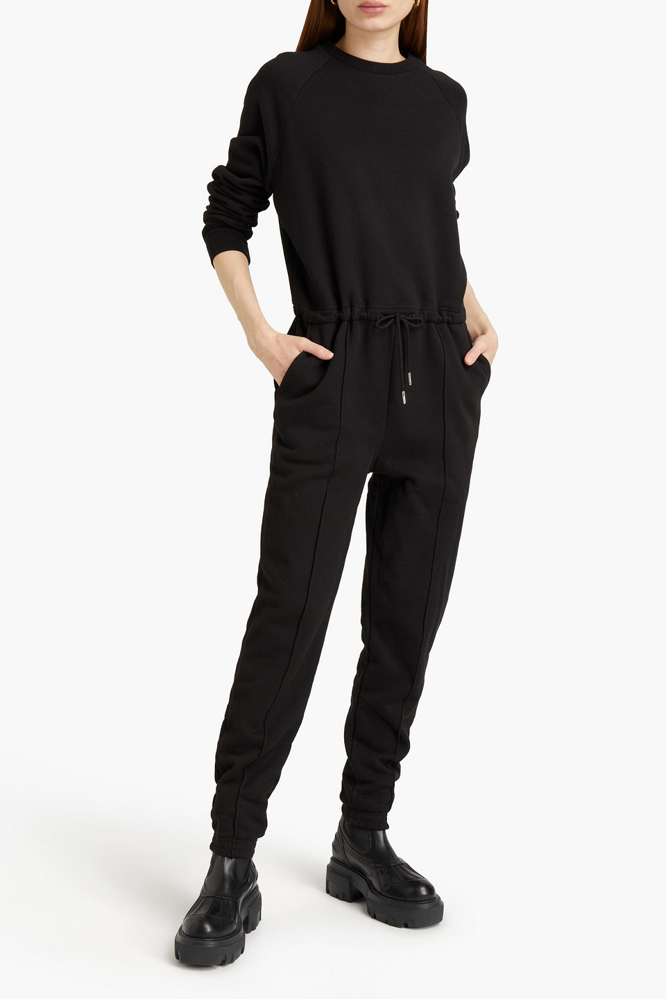 Ninety Percent Organic Cotton-fleece Jumpsuit In Black