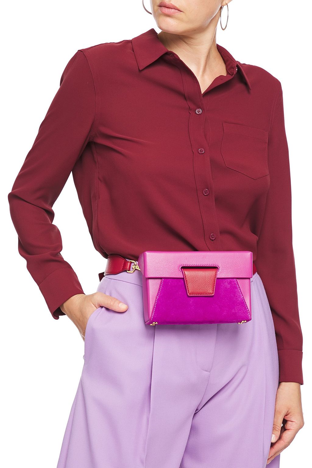 YUZEFI Lola color-block suede and textured-leather belt bag
