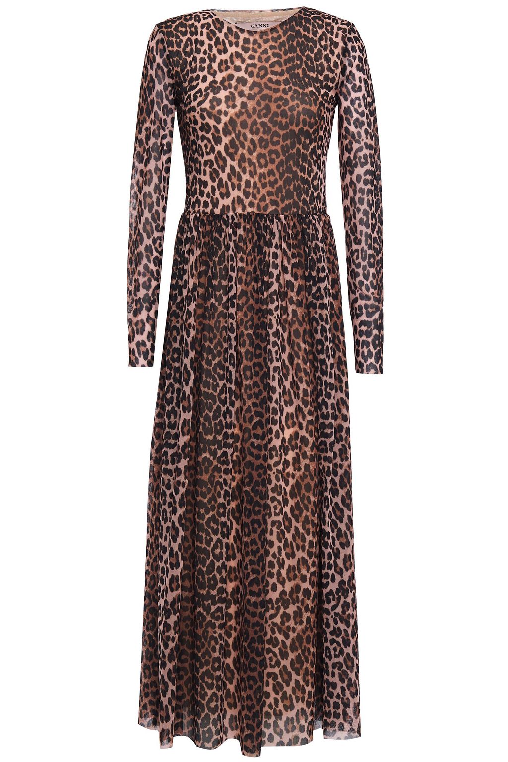 ganni leopard print mesh maxi dress