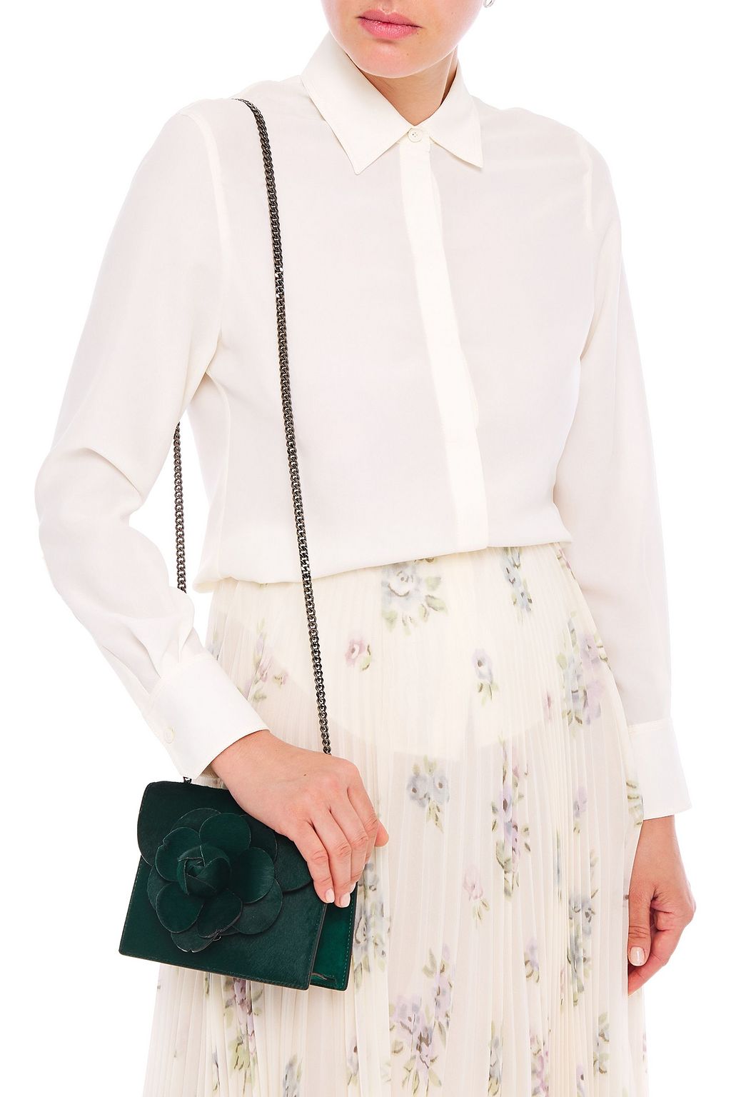OSCAR DE LA RENTA Floral-appliquéd calf hair shoulder bag