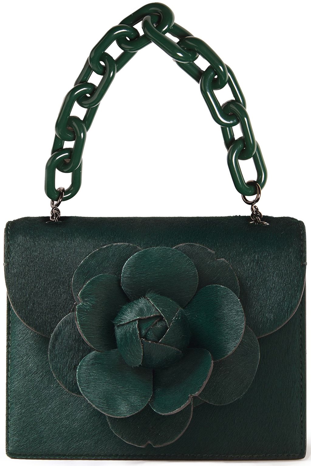 OSCAR DE LA RENTA Floral-appliquéd calf hair shoulder bag