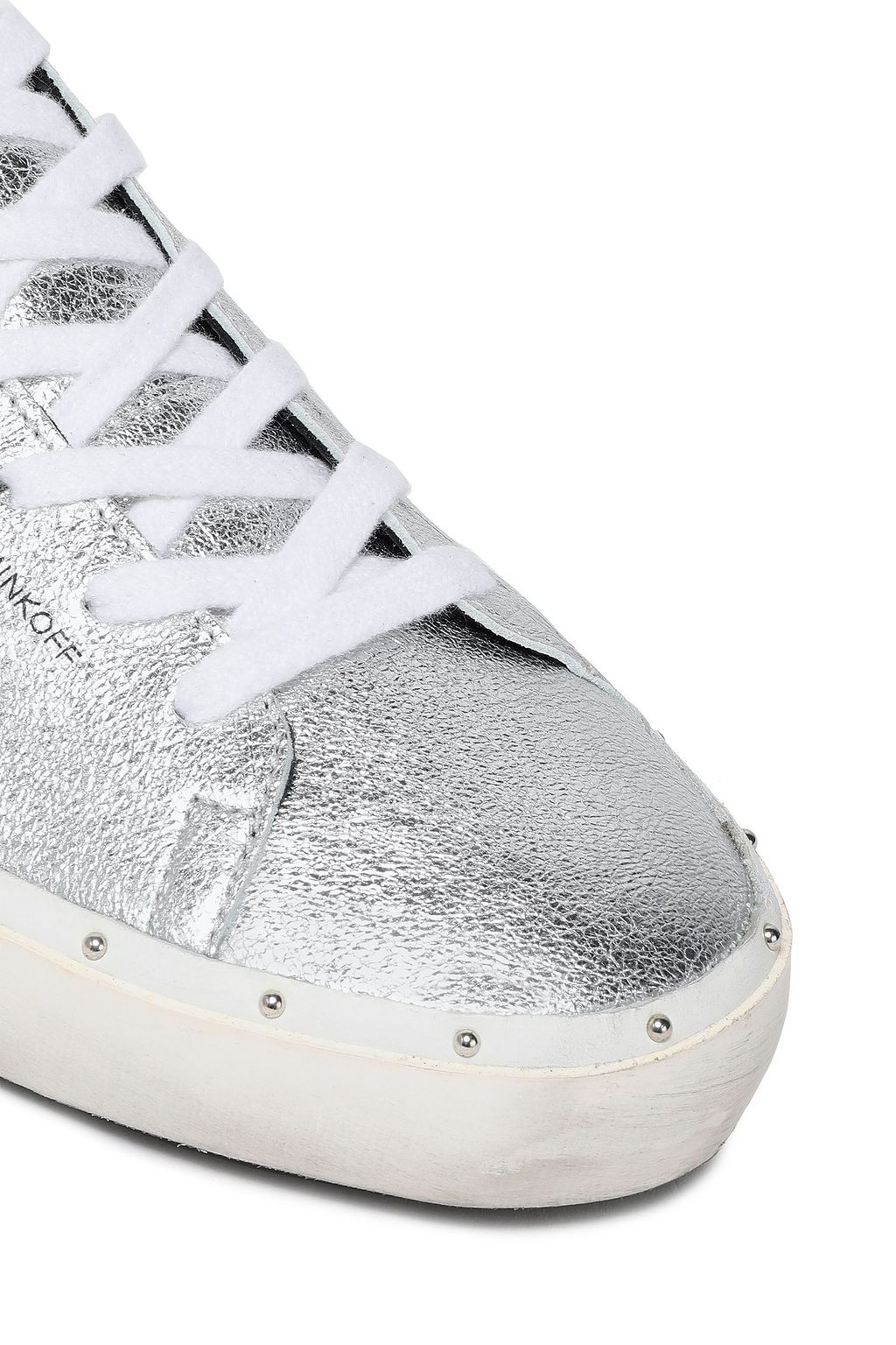 REBECCA MINKOFF Laser-cut smooth and metallic textured-leather sneakers