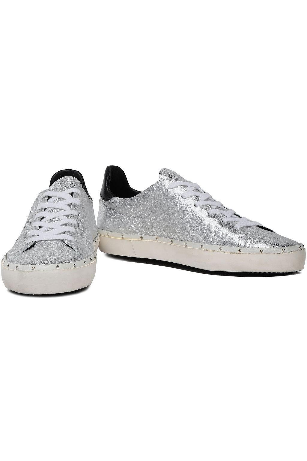 REBECCA MINKOFF Laser-cut smooth and metallic textured-leather sneakers