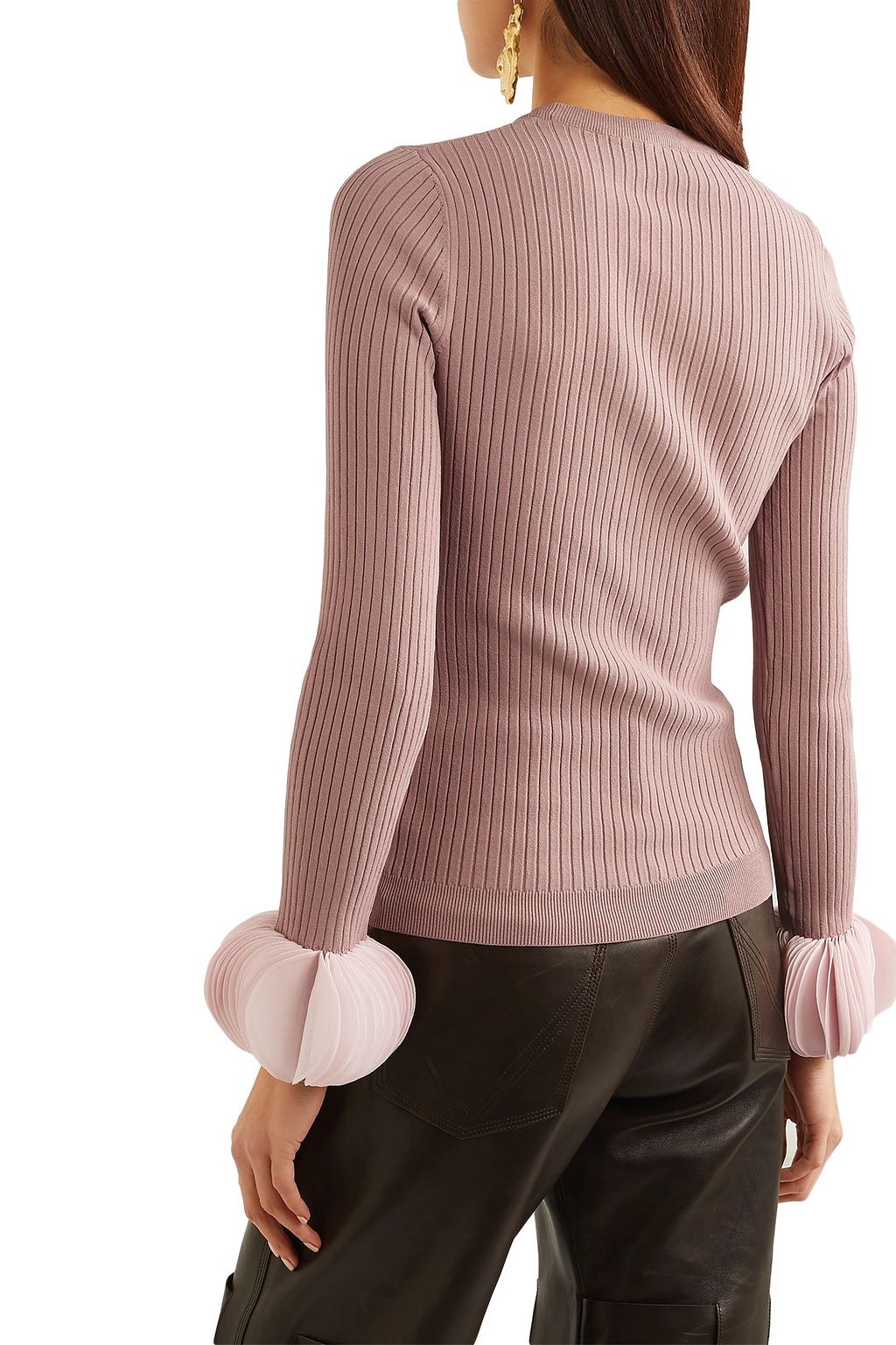 VALENTINO GARAVANI Silk georgette-trimmed ribbed stretch-knit sweater