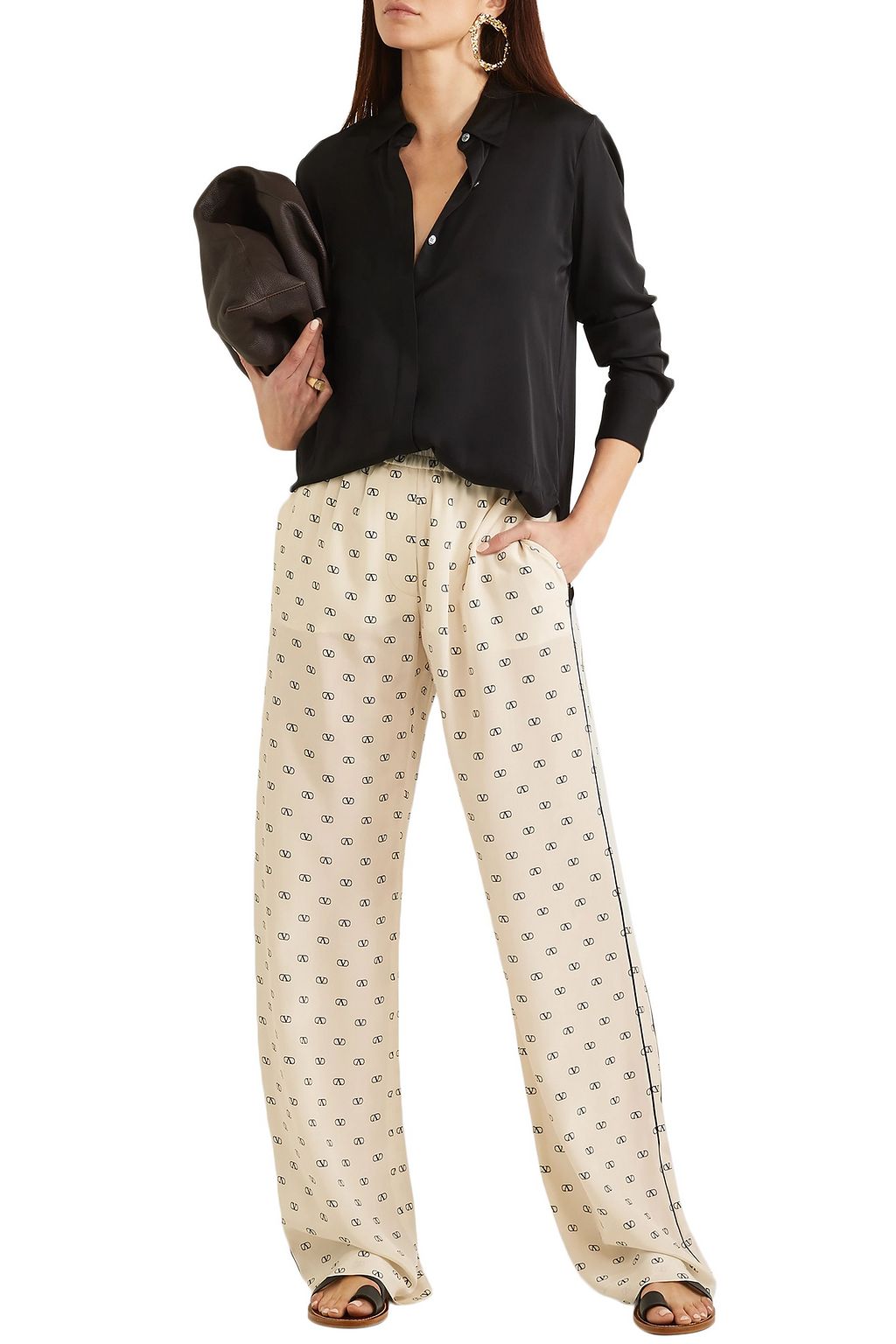 VALENTINO GARAVANI Piped printed silk crepe de chine pants