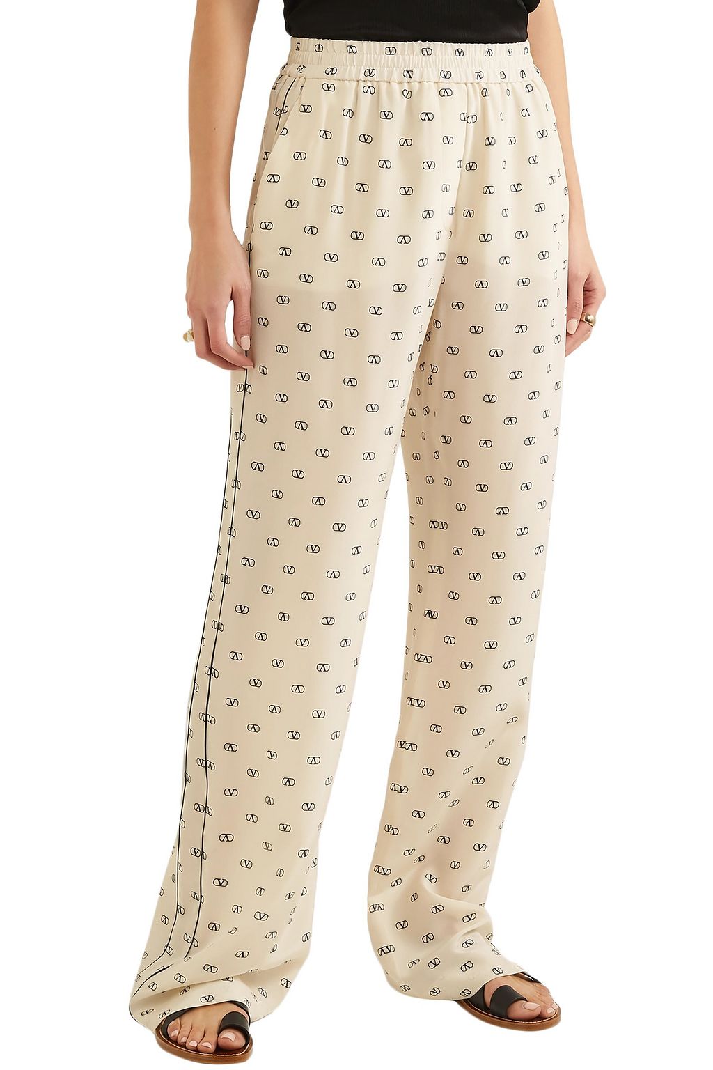 VALENTINO GARAVANI Piped printed silk crepe de chine pants