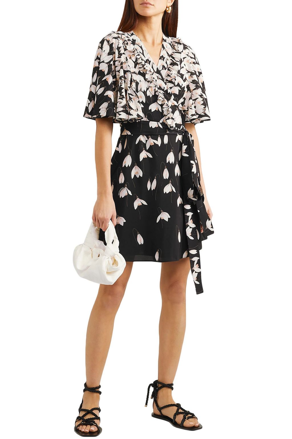 VALENTINO GARAVANI Ruffled floral-print silk crepe de chine mini wrap dress