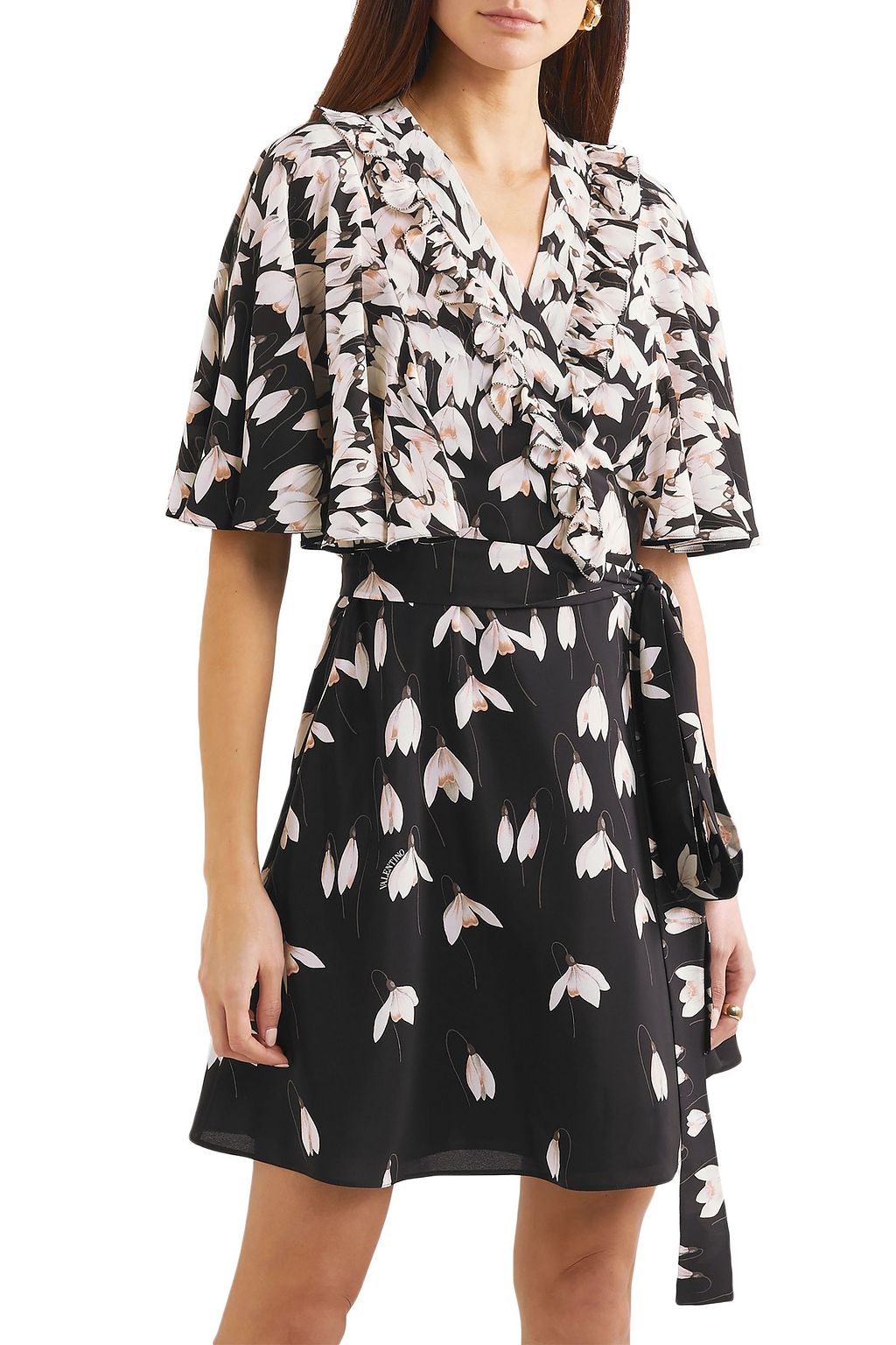 VALENTINO GARAVANI Ruffled floral-print silk crepe de chine mini wrap dress