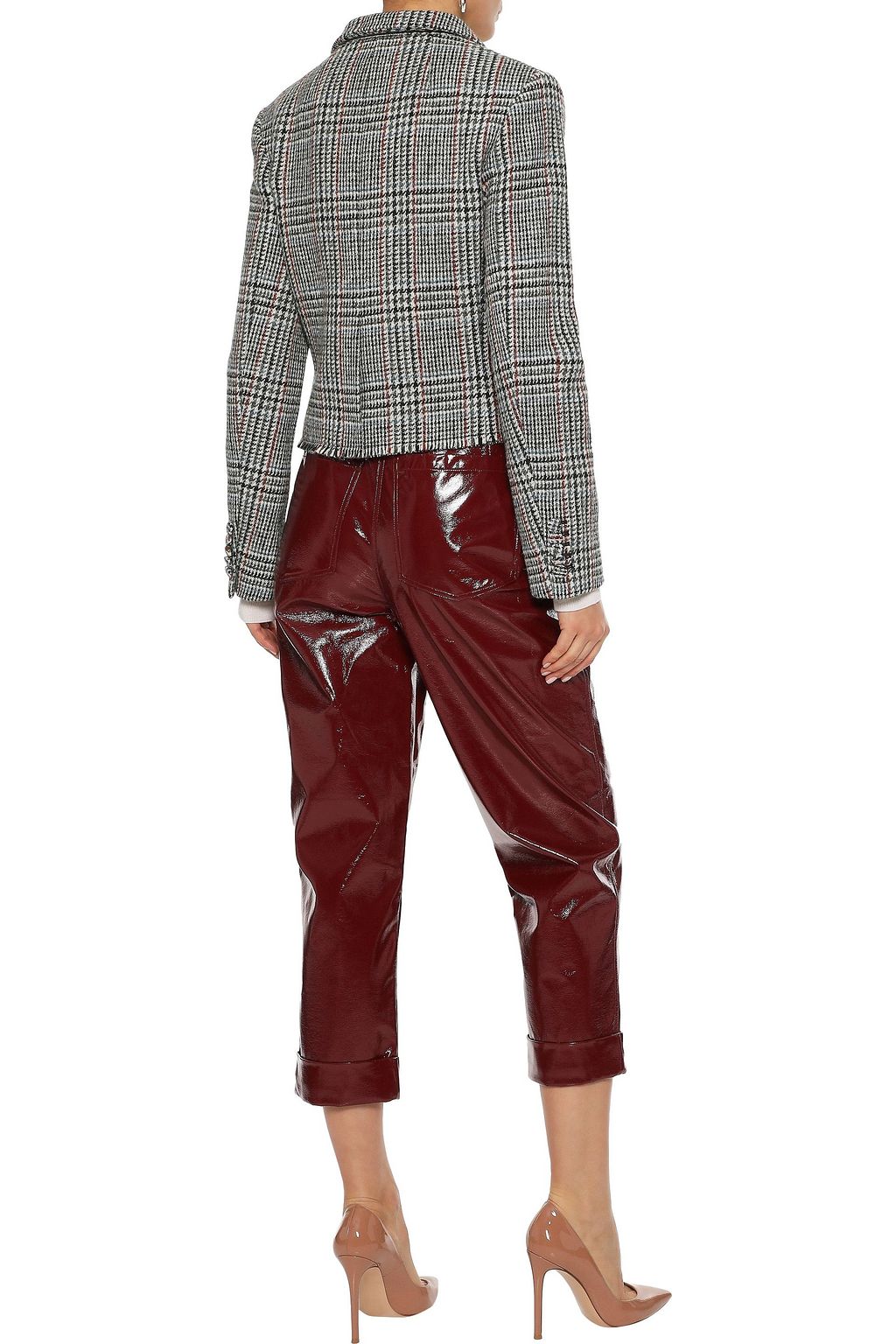 ADAM LIPPES Cropped embellished houndstooth wool-tweed jacket