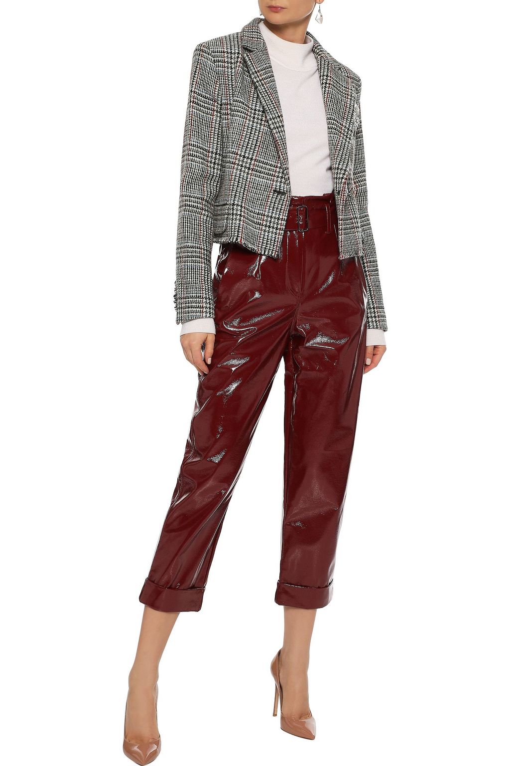 ADAM LIPPES Cropped embellished houndstooth wool-tweed jacket