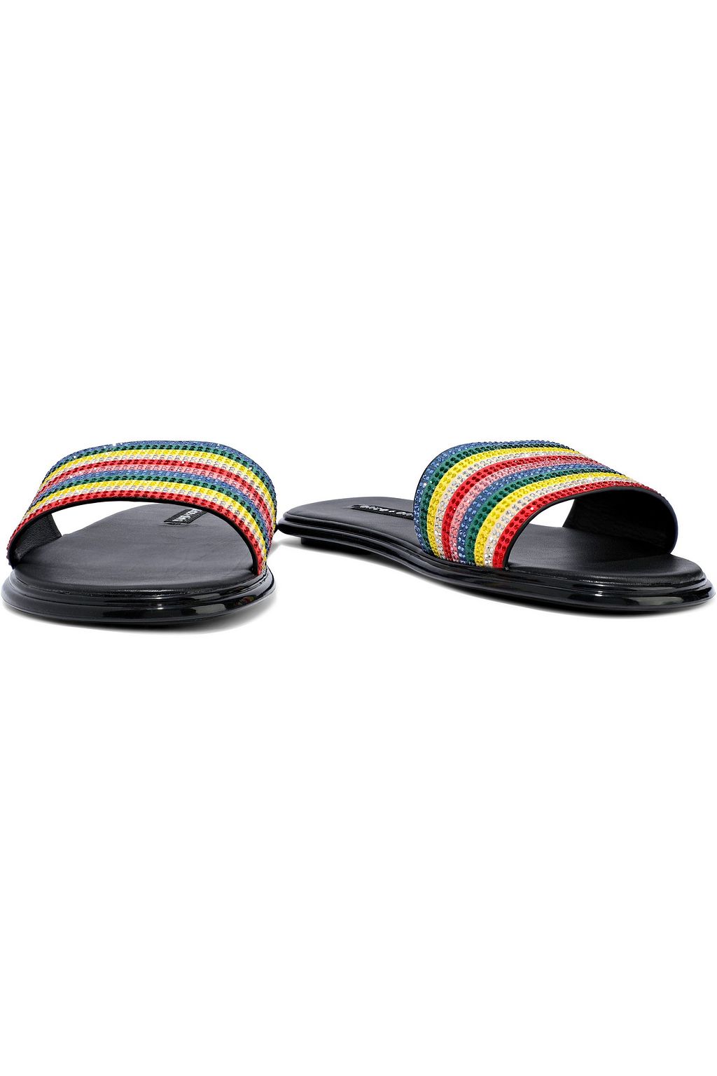 ALICE + OLIVIA Tami crystal striped leather slides