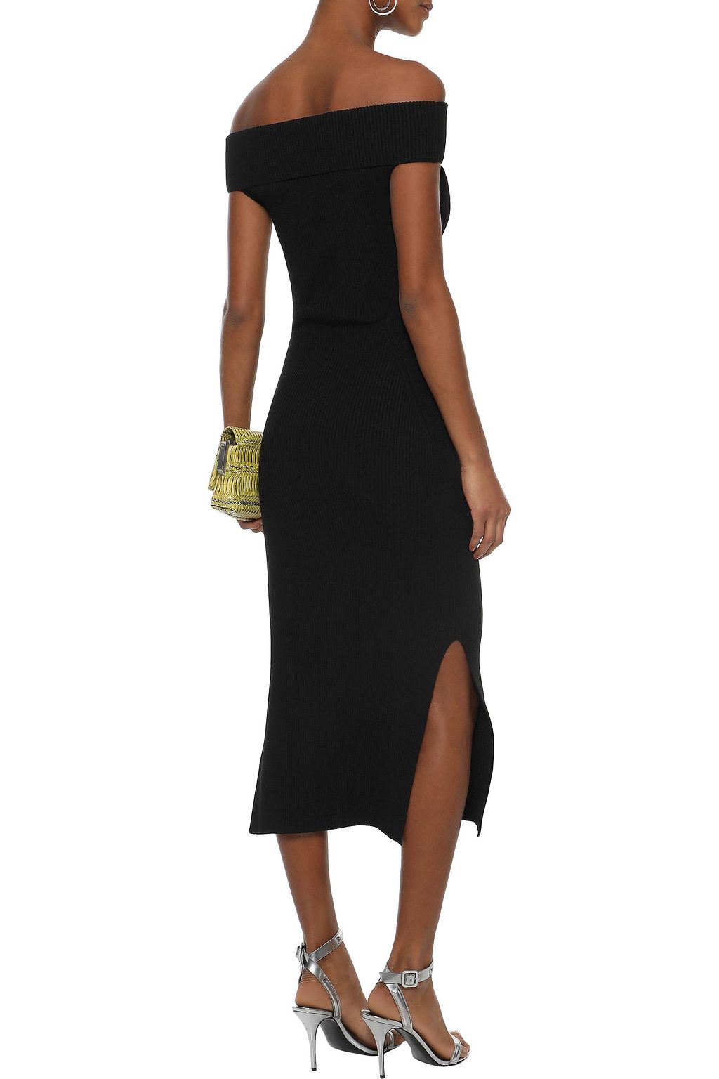 MUGLER Off-the-shoulder ribbed-knit midi dress