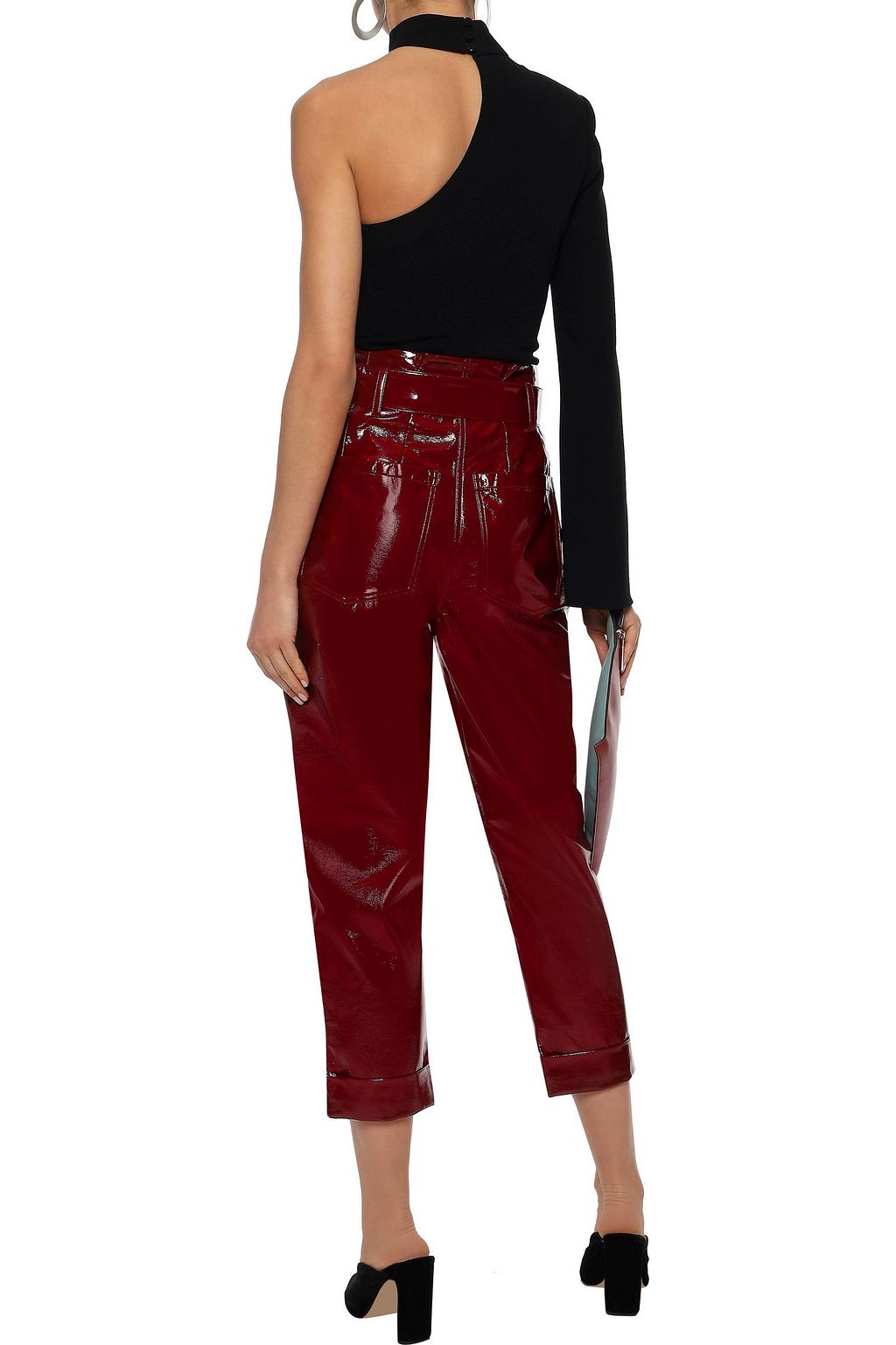 NICHOLAS Belted crinkled-vinyl straight-leg pants