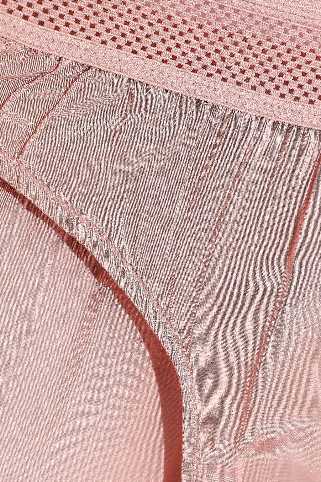 STELLA MCCARTNEY Rose Romancing lace-trimmed ruched silk low-rise briefs
