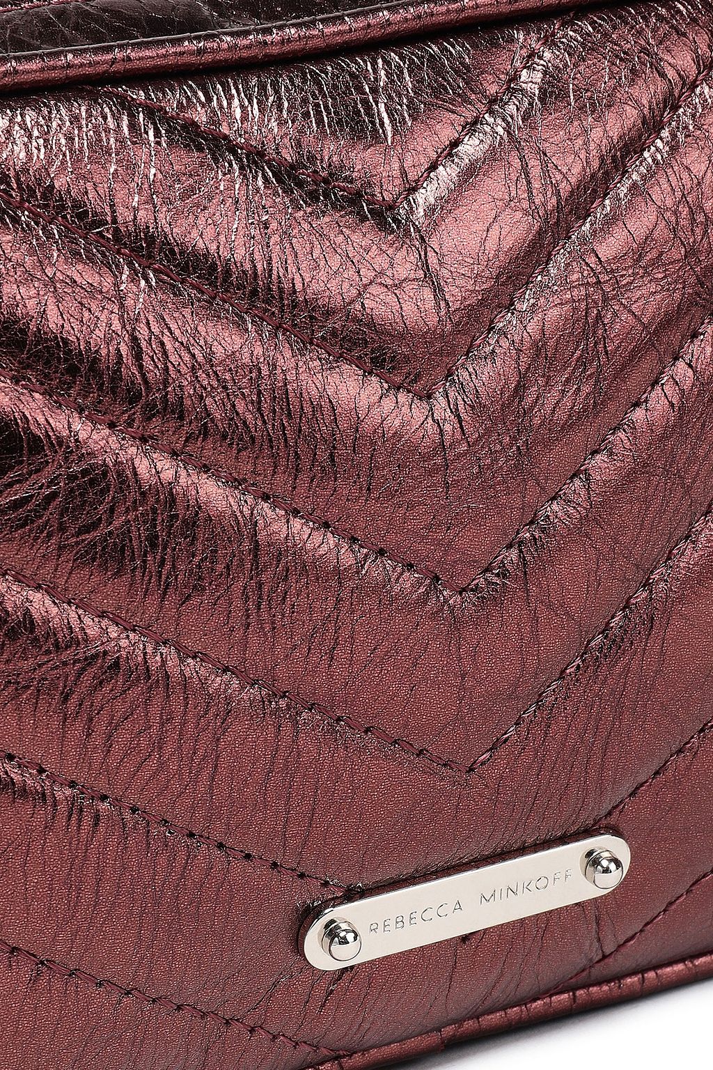 REBECCA MINKOFF Double Zip quilted crinkled glossed-leather shoulder bag