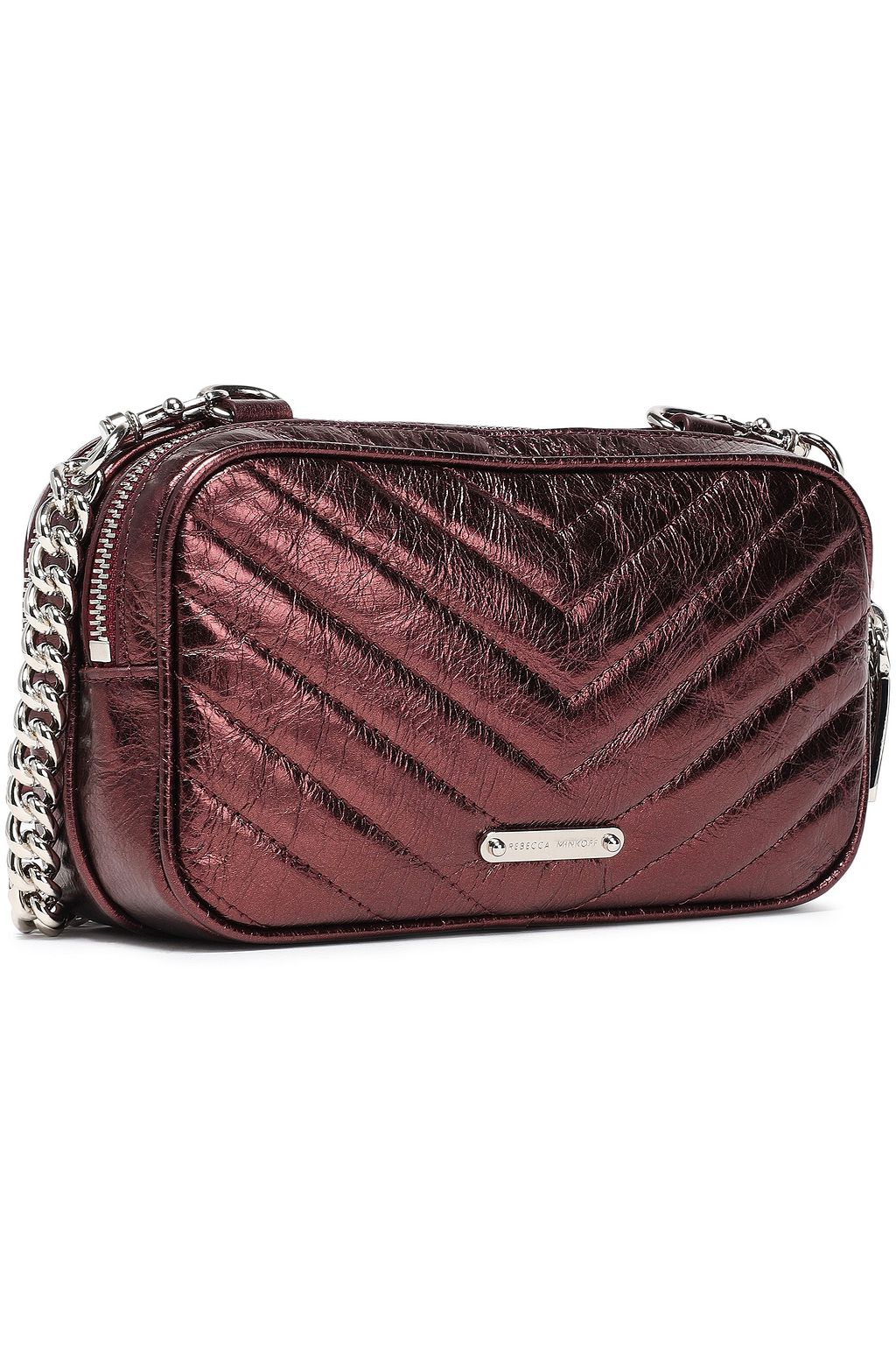 REBECCA MINKOFF Double Zip quilted crinkled glossed-leather shoulder bag