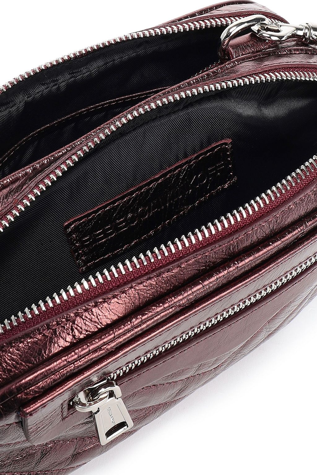 REBECCA MINKOFF Double Zip quilted crinkled glossed-leather shoulder bag