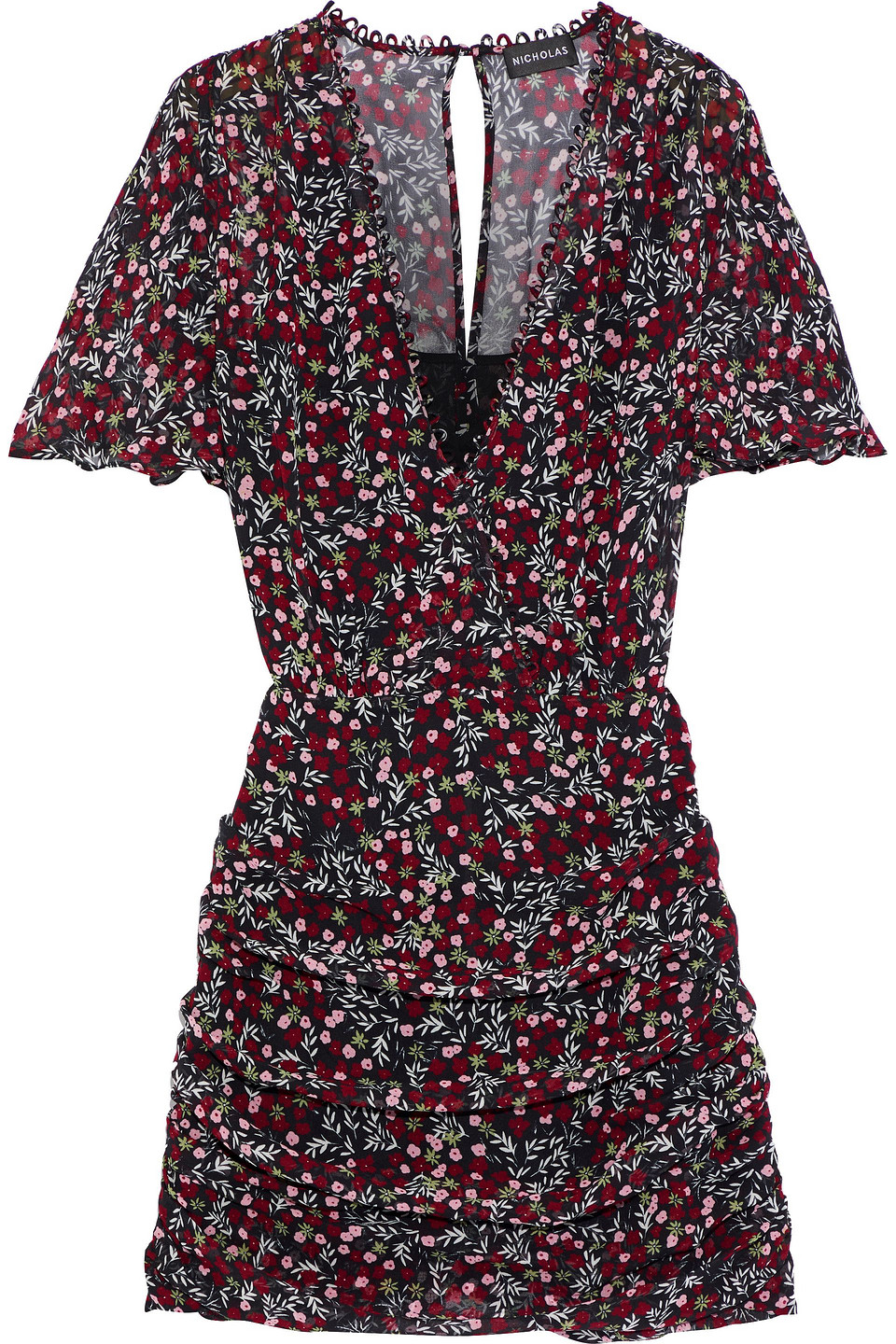 Nicholas Woman Wrap-effect Floral-print Silk-georgette Mini Dress Black Size 0