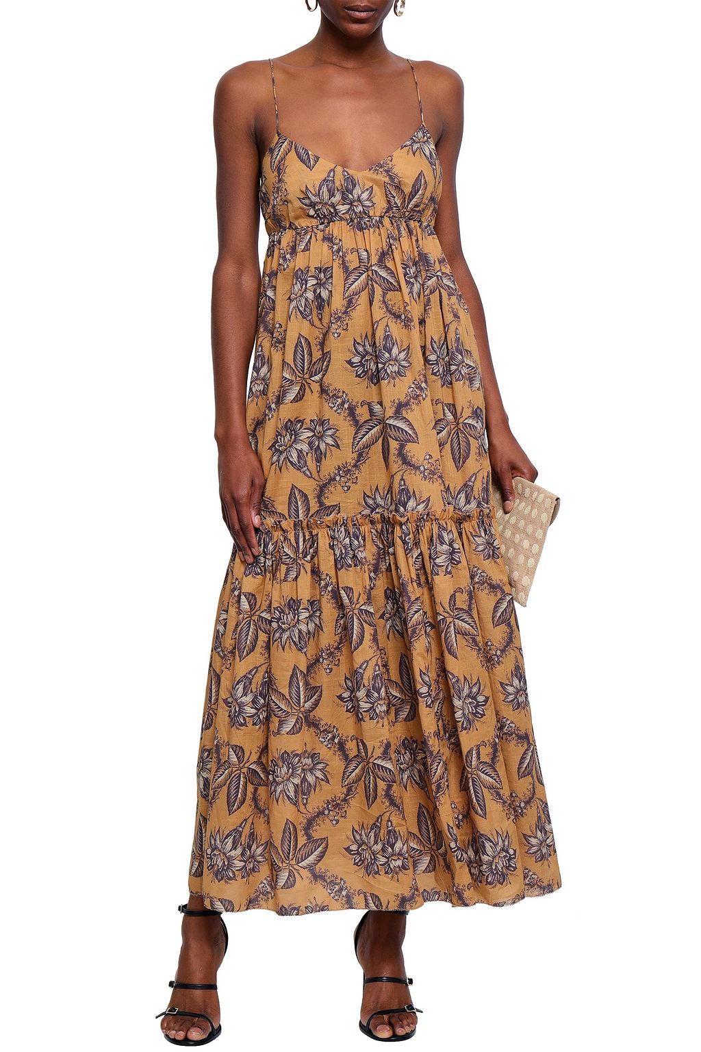 ZIMMERMANN Gathered floral-print cotton maxi dress